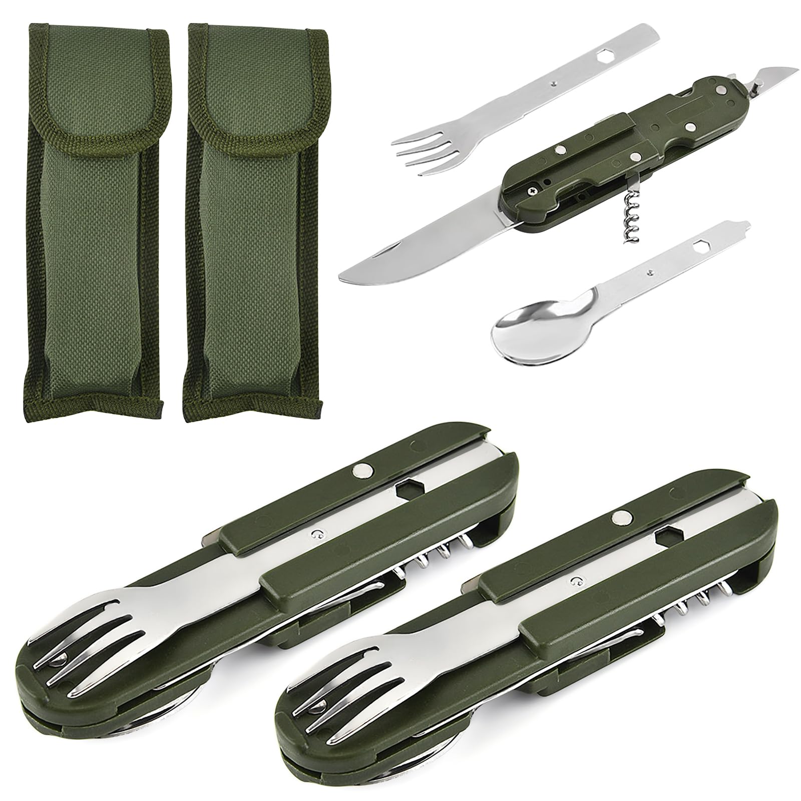 GALOZZOIT Military 3 Piece Stainless Steel Camping Cutlery Set - Heavy Duty Outdoor Tableware for Survival, Hunting & Camping Equipment