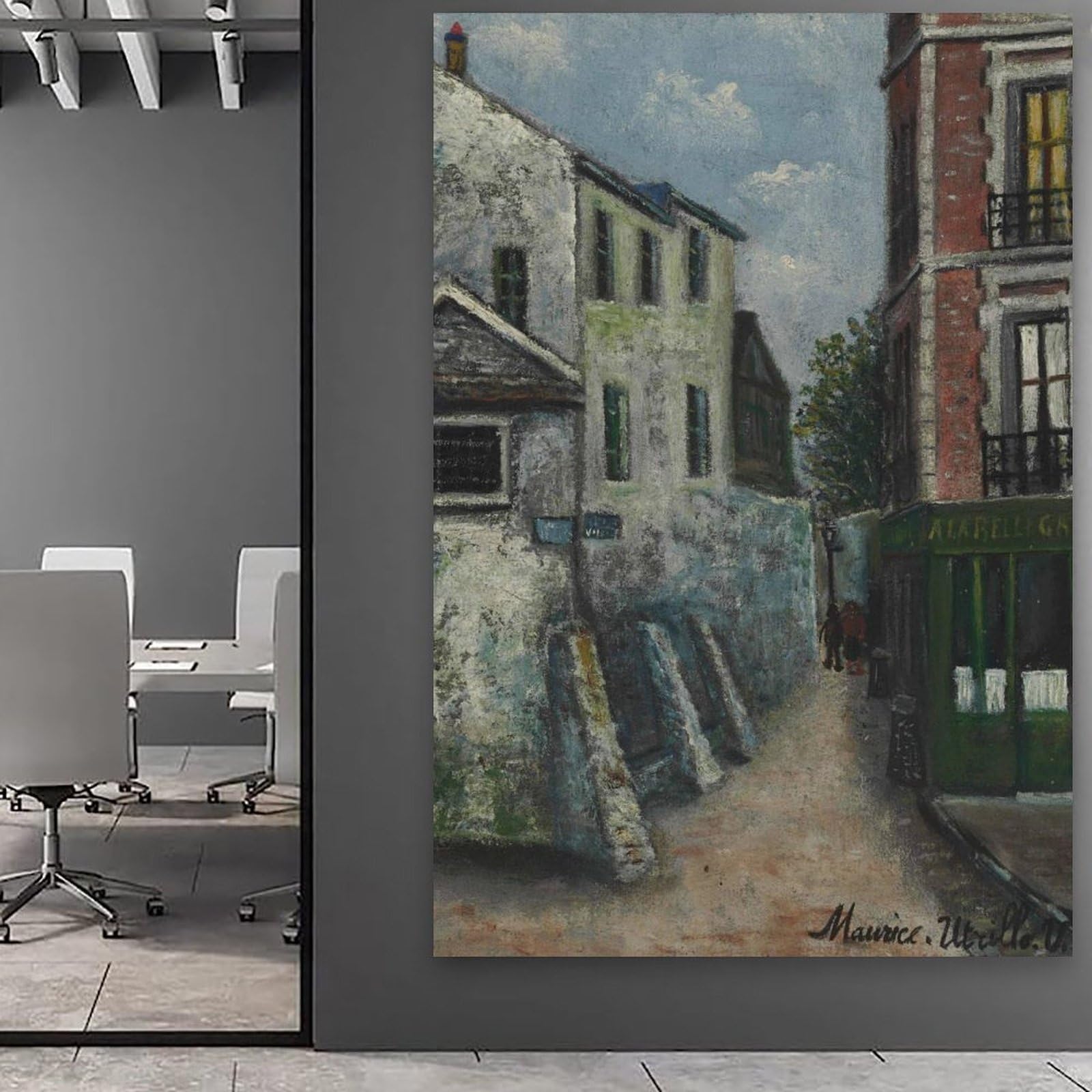 The Beautiful Gabrielle in Montmartre by Maurice Utrillo- Impresiones en lienzo modernas, pinturas decorativas para habitación de niños o niñas, murales para sala de estar y pinturas con motivos