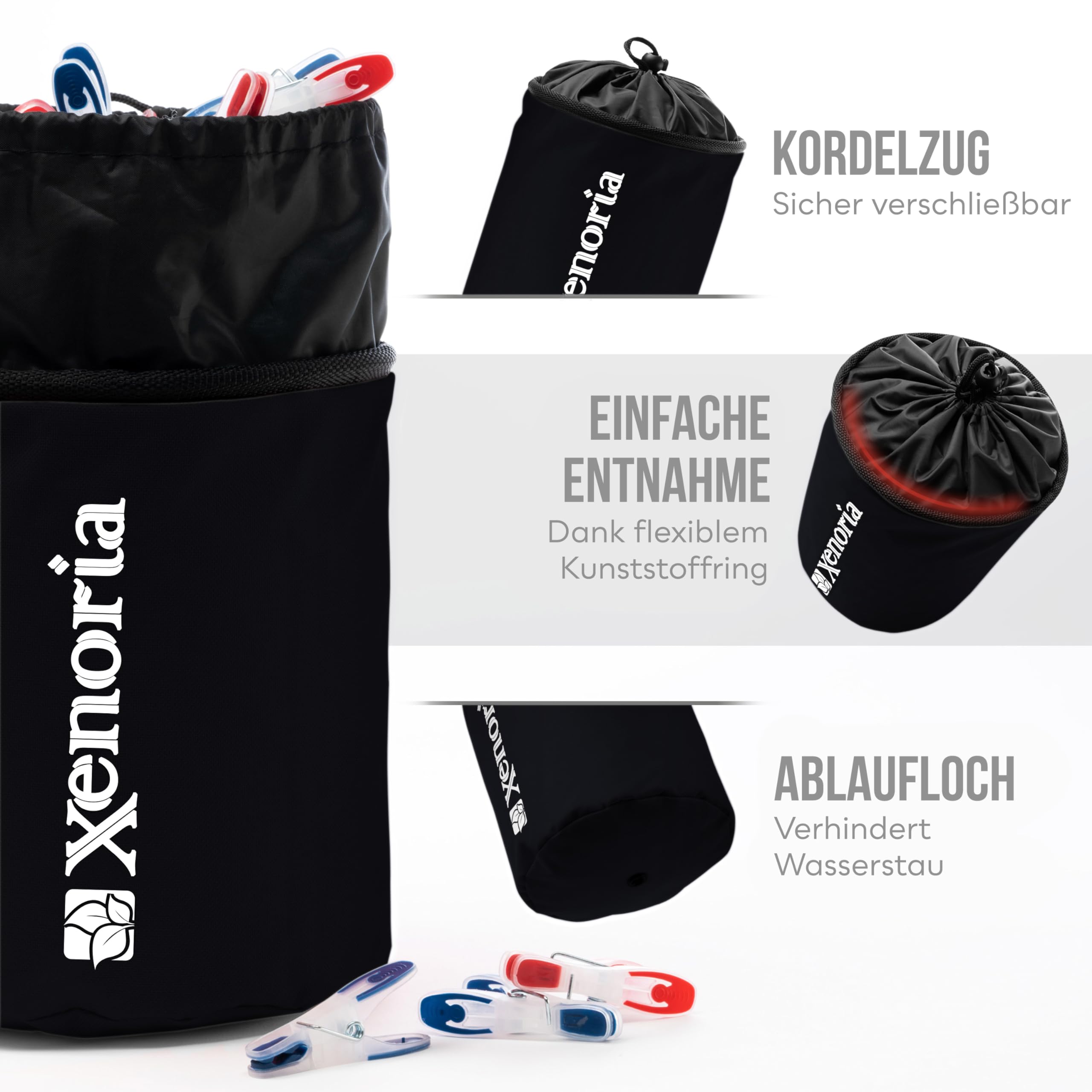 Xenoria Sac Pour Pinces à Linge - Contient Jusqu'à 250 Pinces, Tissu Oxford 600D Imperméable Avec Crochet