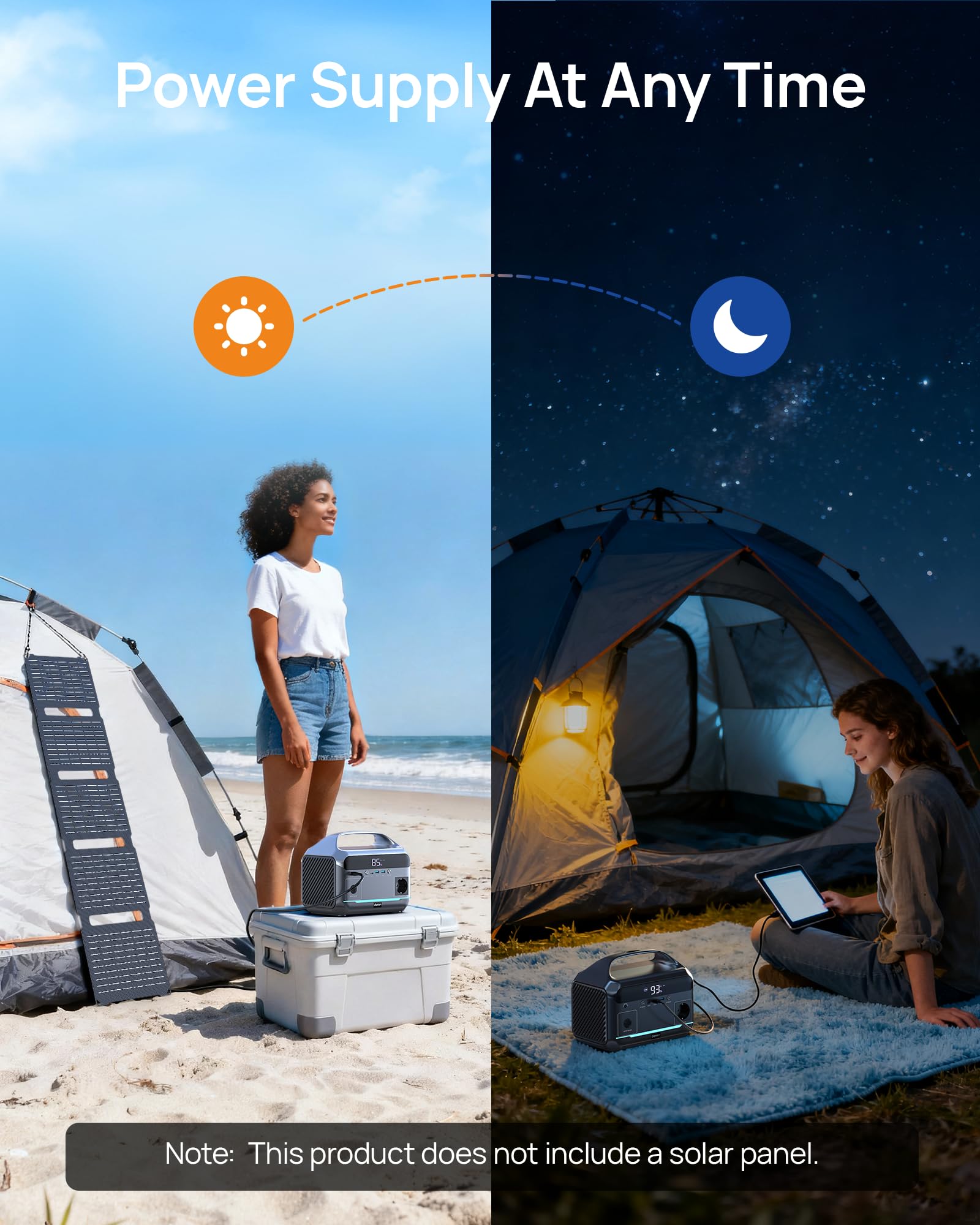 Powerstation portátil, batería LiFePO4 de 288 Wh, 350 W (600 W de potencia máxima) con salida AC, mini generador solar en diseño de 7 puertos, carga rápida de 2,1 horas para emergencias, huracanes