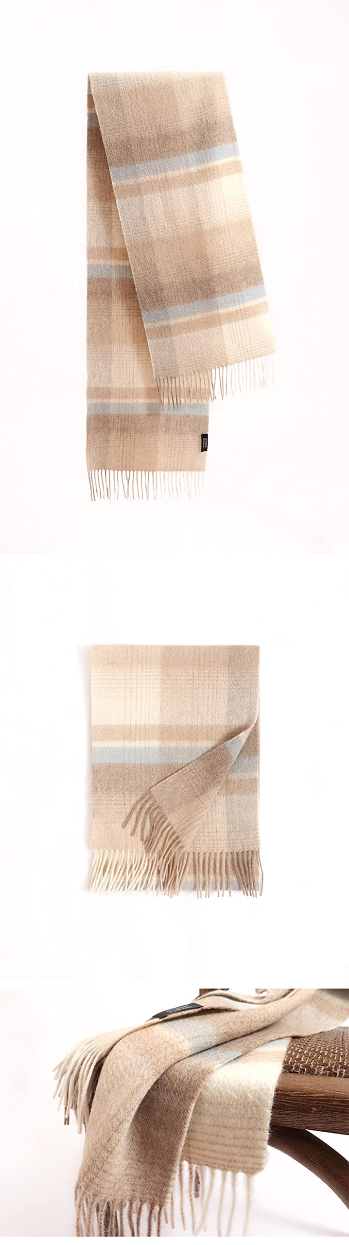 HGJH Schal Damen Winter, Winterschals Beige Blau Weicher Warmer Schal Dicke Decke Gitterquaste Kaschmir-Gefühl Schal Lang Groß Winterschal Trendige Stola-Schals Für Frauen Mädchen