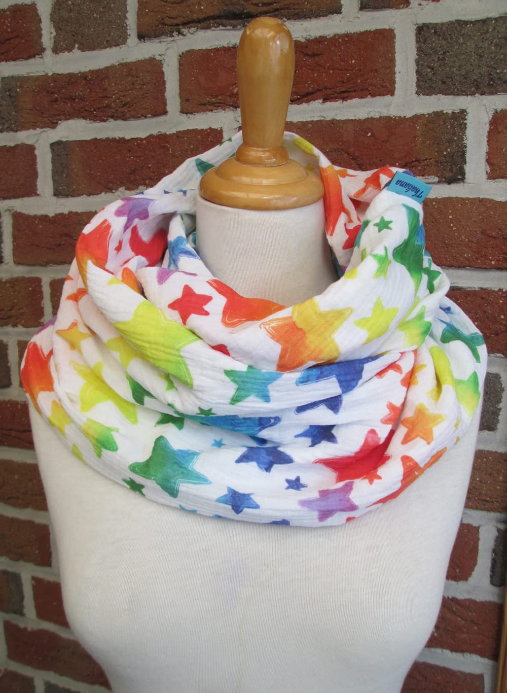 RAINBOW STARS Loop aus Musselin weiß bunt Hingucker für Damen