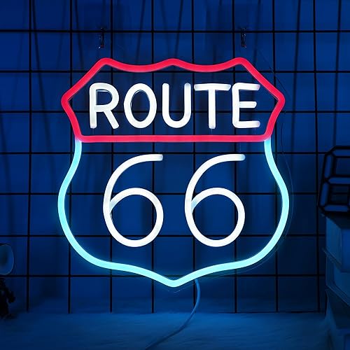 Miniatura 1 de Route 66 - Letrero de neón con luz LED, para decoración de habitación con alimentación USB, para dormitorio, sala de estar, sala de juegos, cueva de