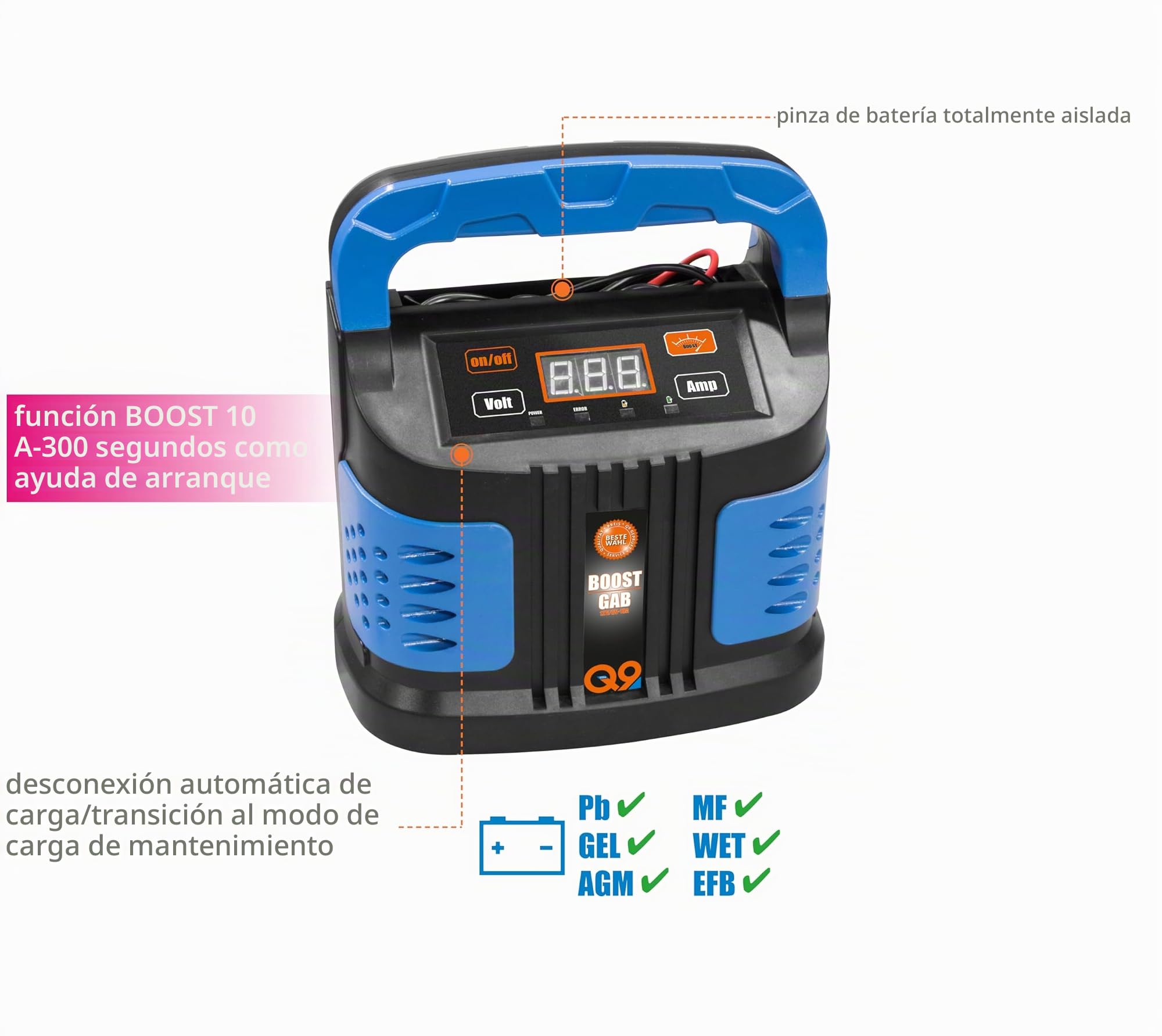 GUEDE Gab 12V/6V-10A Boost 85142 Automatikladegerät, Batterieüberwachung, Cargador de Coche, Ladespan