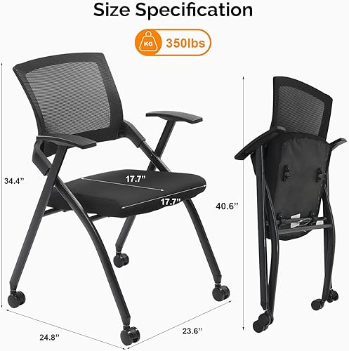 Miniatura 2 de Sillas apilables para sala de conferencias con ruedas, silla de oficina plegable, sillas de oficina apilables con respaldo ergonómico y asiento para
