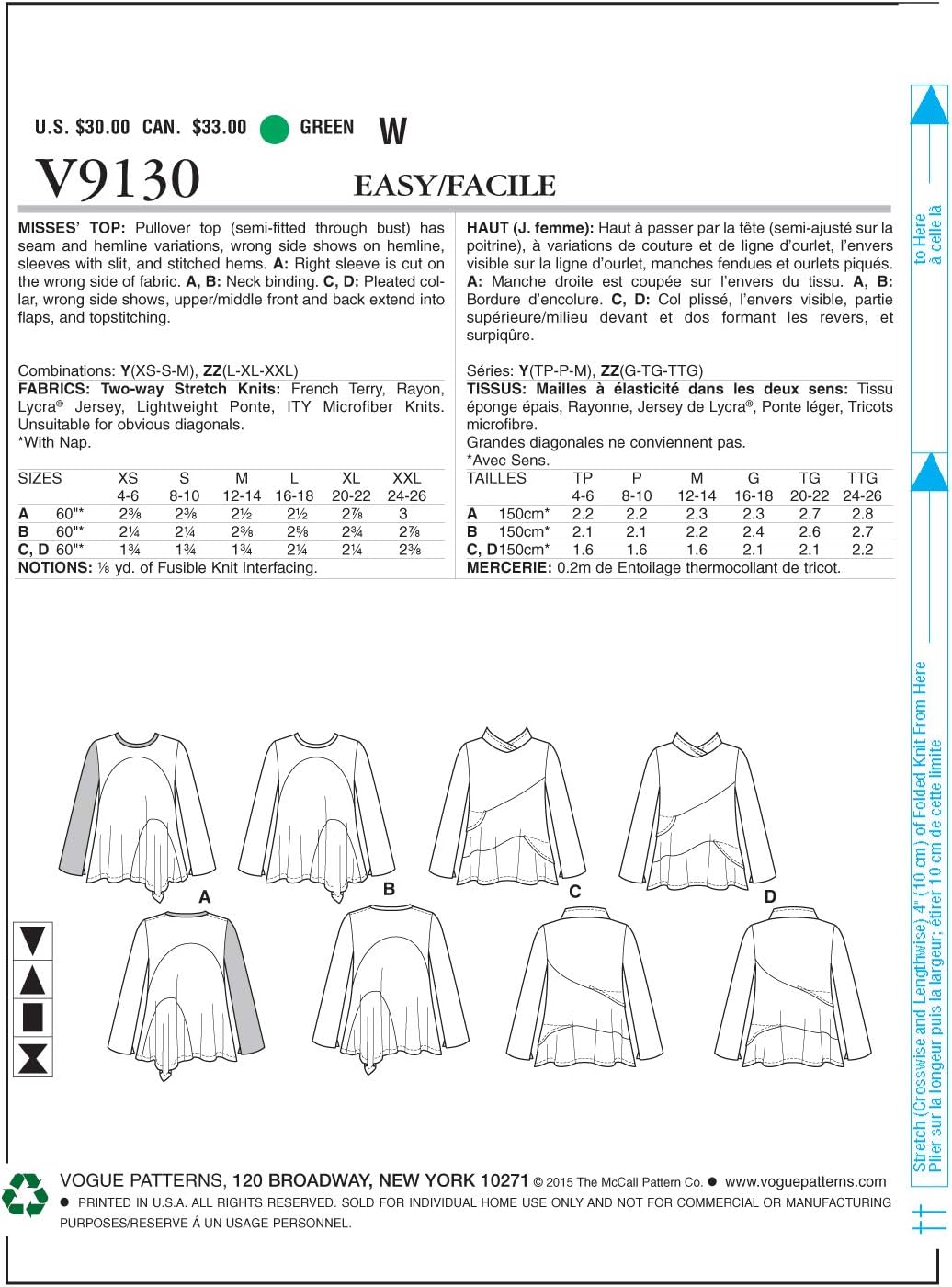 Amazon Com Vogue Patterns V9130 Misses Top Sewing Template Size Zz Lrg Xlg Xxl Arts Crafts Sewing