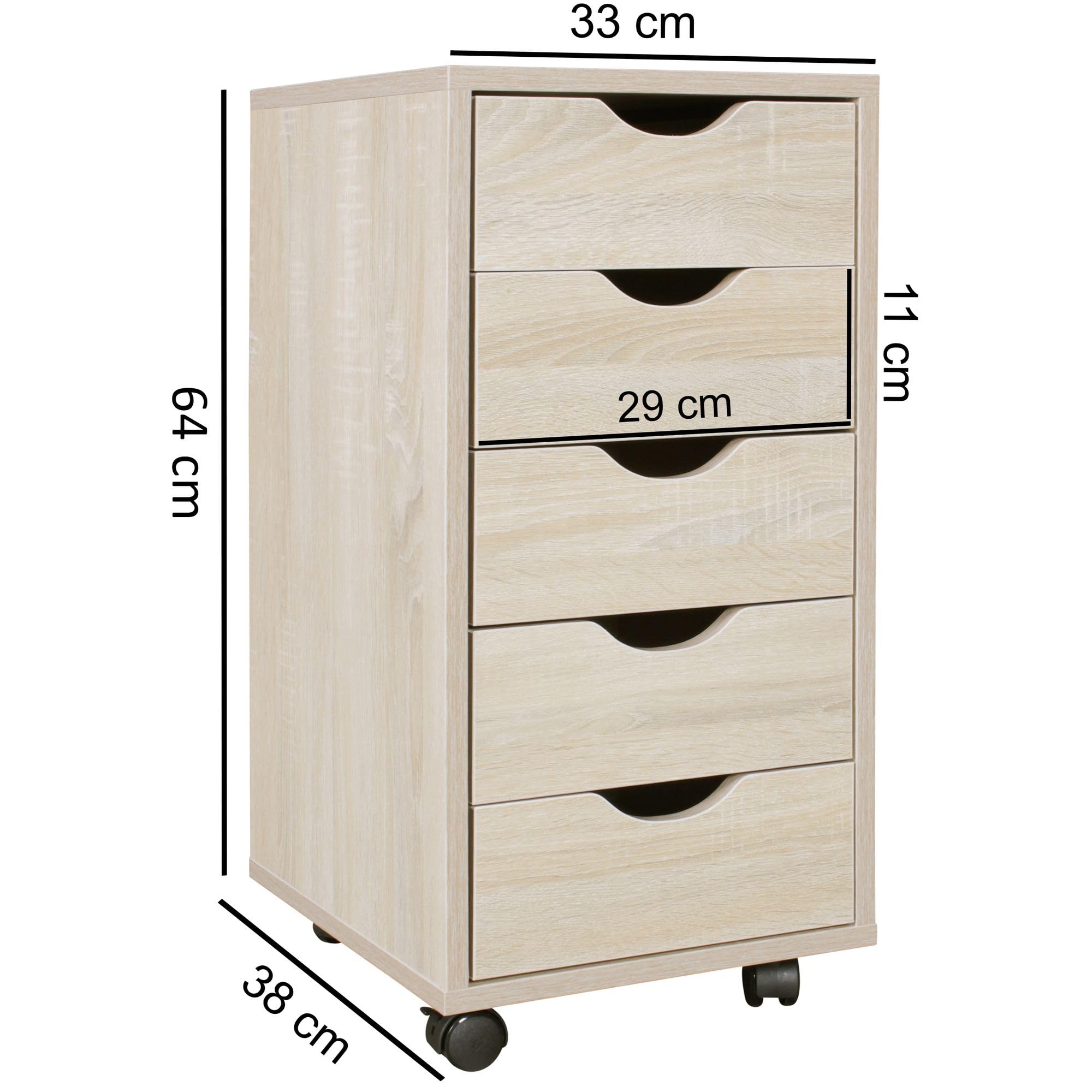 FineBuy Caisson à roulettes 33x64x38 cm Bois avec 5 Tiroirs