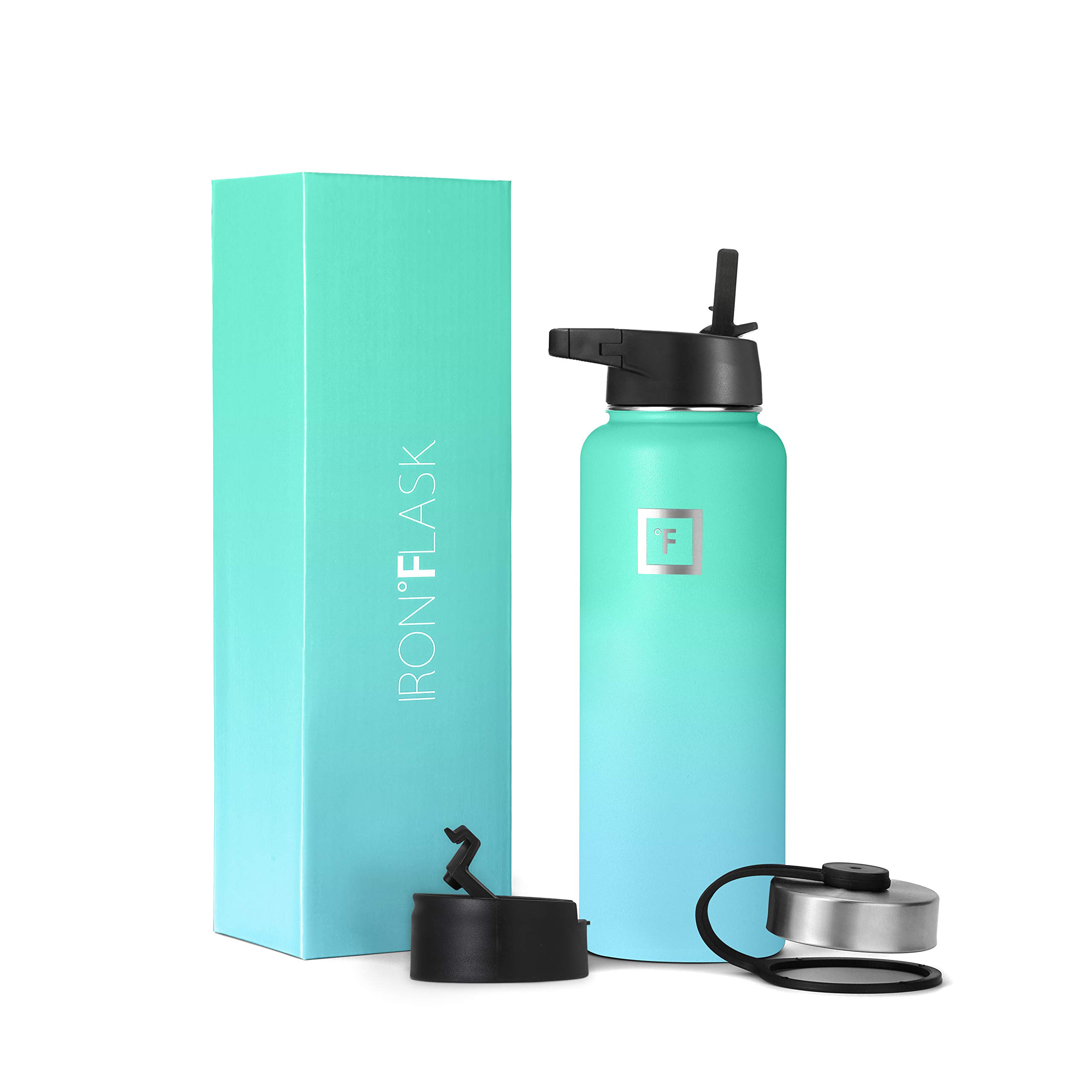 IRON °FLASK Camping &amp; Hiking Hydration Flask with Straw, Wide Mouth Insulated Stainless Steel Sports Water Bottle - 40 oz Sky