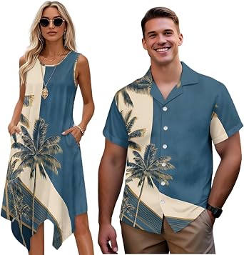 KEIAHUAN Matching Couple Outfits Man Beach Tops and Womens Tank Dress Sleeveless Sundress with Pocket