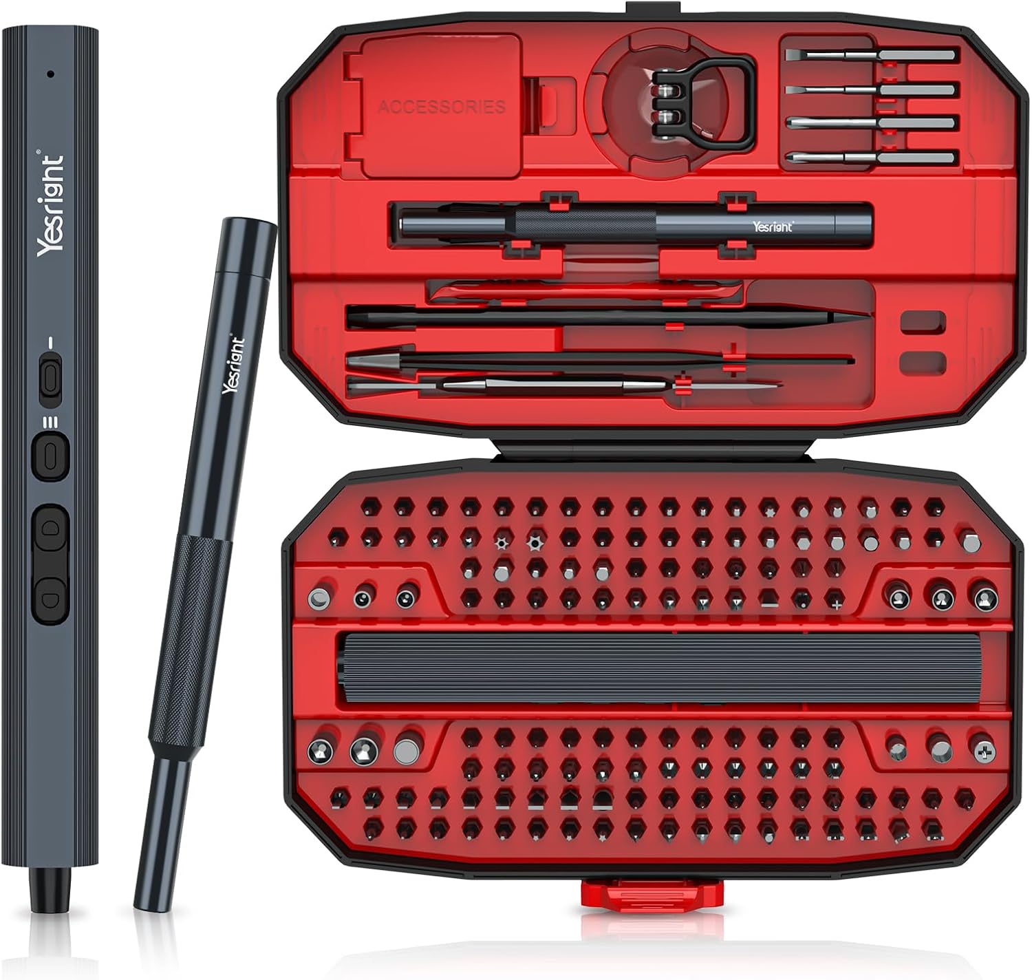 Mini Electric Screwdriver 155-in-1 Small Precision Screwdriver Set Max 5 N.m, Cordless Screwdrivers with 3 Torque Settings 140 S2 Magnetic Bits, Repair Tool Set for Phone Computer Watch (Red) - Amazon product rated Grade B
