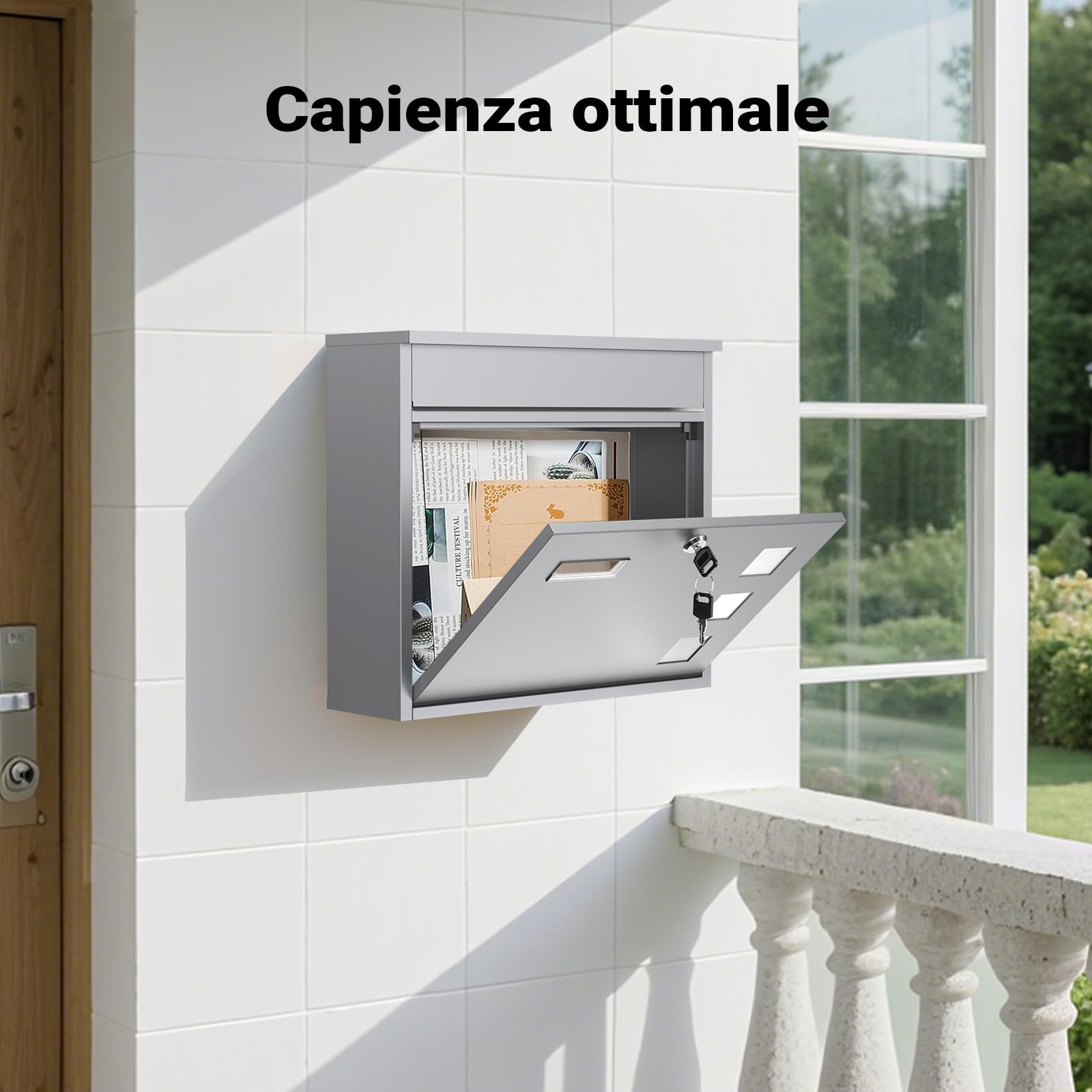 Wiltec Cassetta postale singola V12 in acciaio verniciato a polvere grigio con finestrelle e vetrino portanome