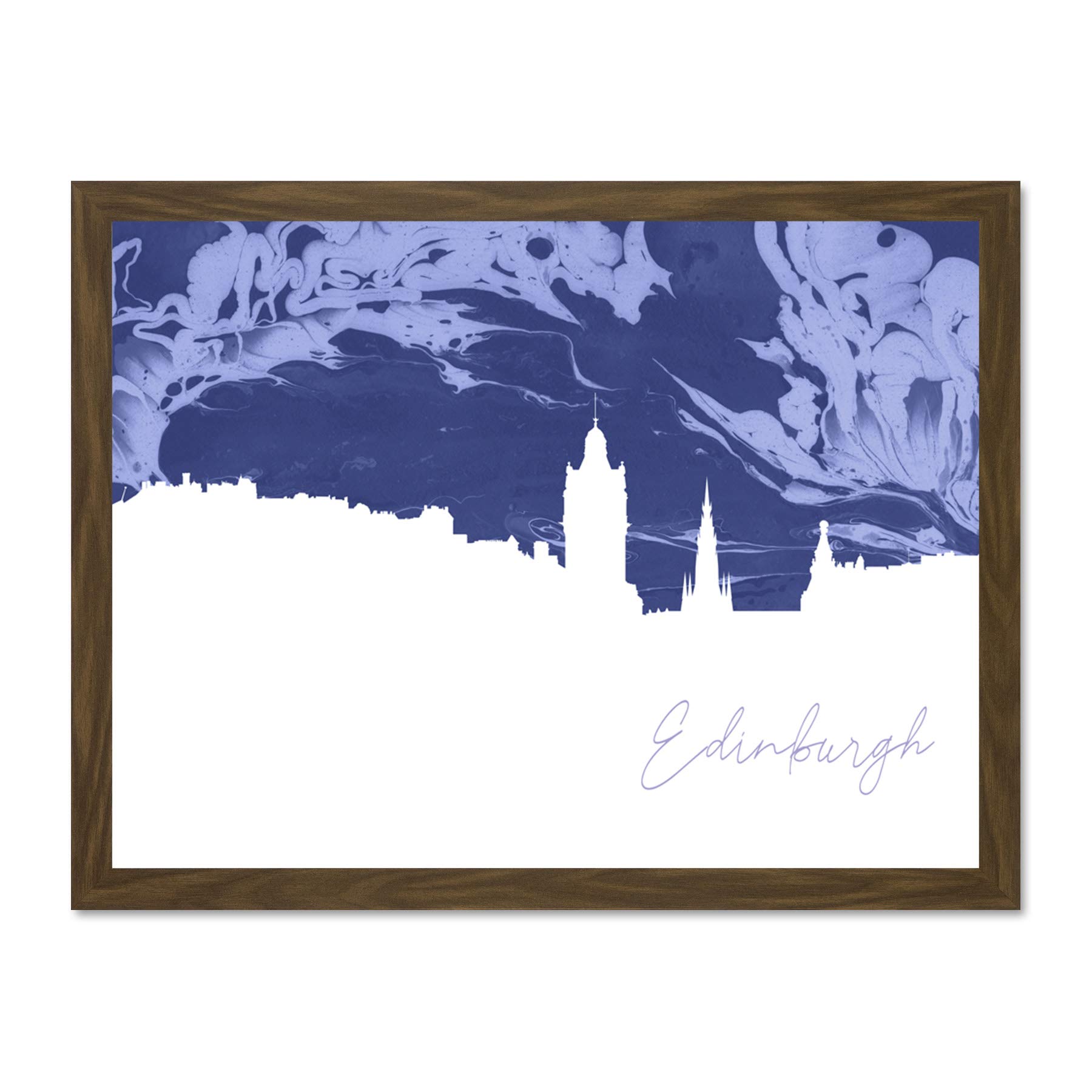 Scotland Edinburgh Cityscape Marble Blue Large Framed Art Print Poster Wall Decor 18x24 inch