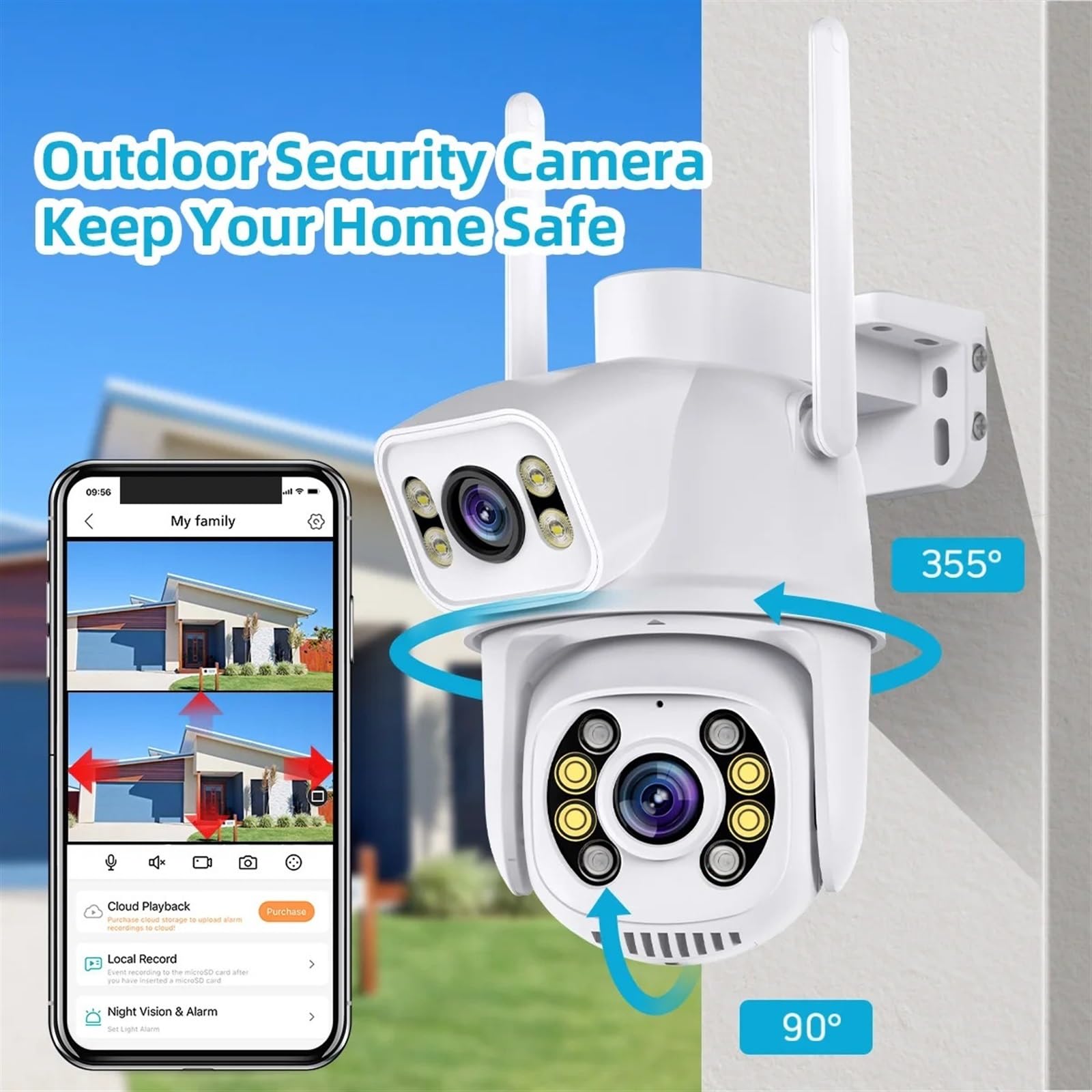 Kamera bezpieczeństwa zewnętrzna, 4K 8MP zewnętrzny noktowizor podwójny ekran kamera PTZ kamera IP do nadzoru wykrywanie człowieka 4MP ochrona bezpieczeństwa CCTV Kamera bezpieczeństwa domowego WiFi z