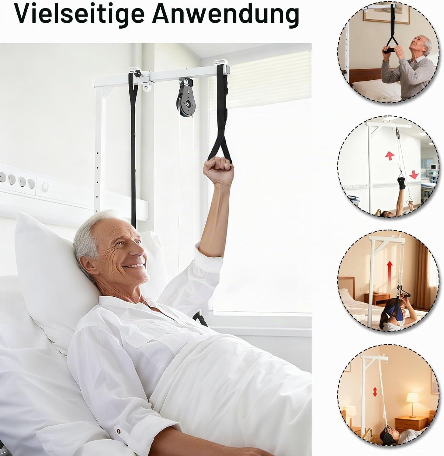 Supporto per letto autoportante, 130-175 cm, supporto per anziani, con manico trapezoidale e cuscino per il collo, sollevatore per pazienti fino a 100 kg, telaio mobile per letto sanitario