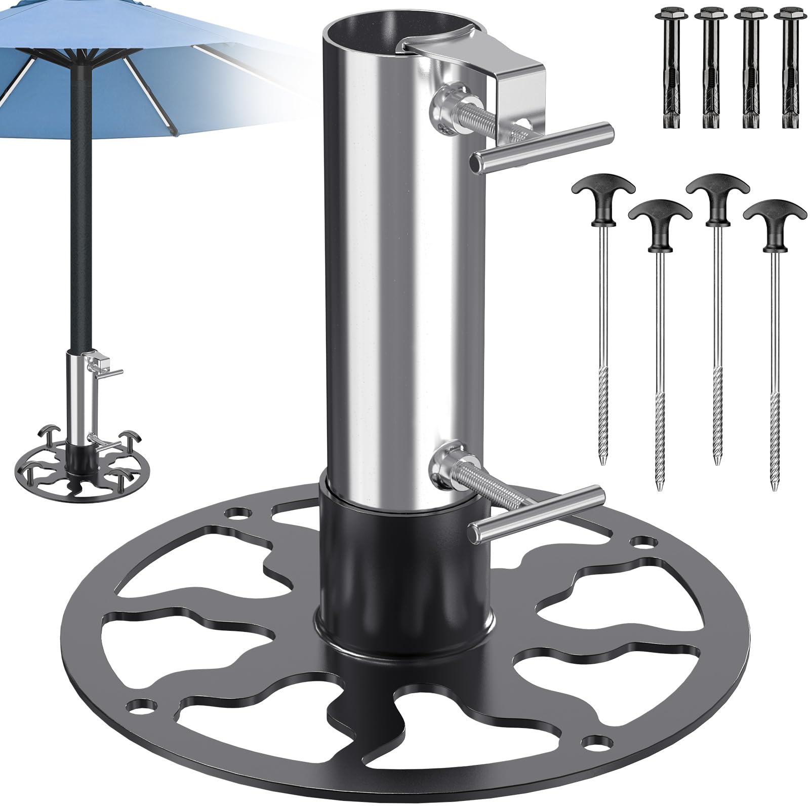 Dolibest Parasol Holder Patio Umbrella Bolt Down Anchor Base/Black/Style B