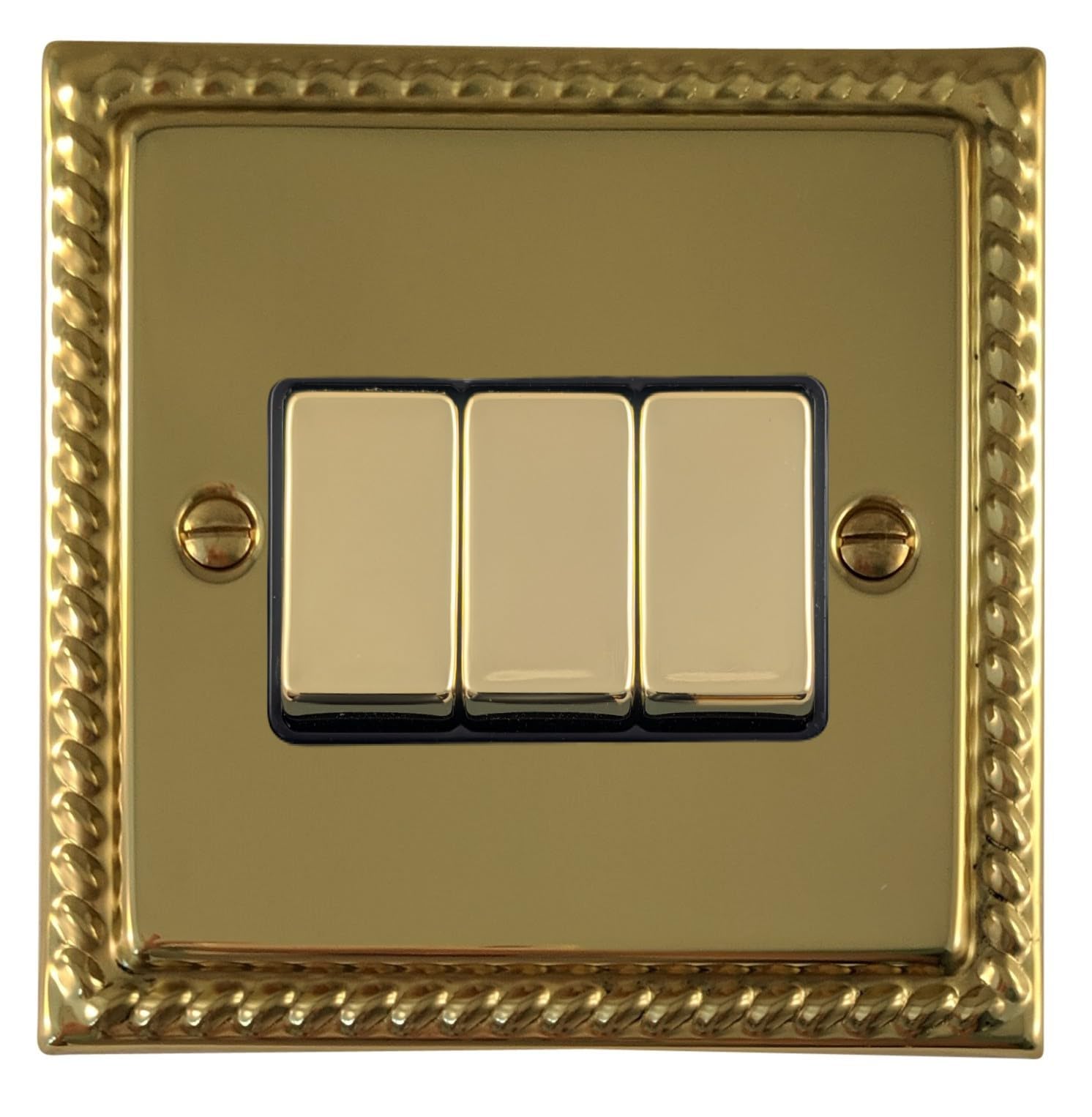 G&H Brassware Light Monarch Polished Brass 3 Gang 2 Way Switch Mb303