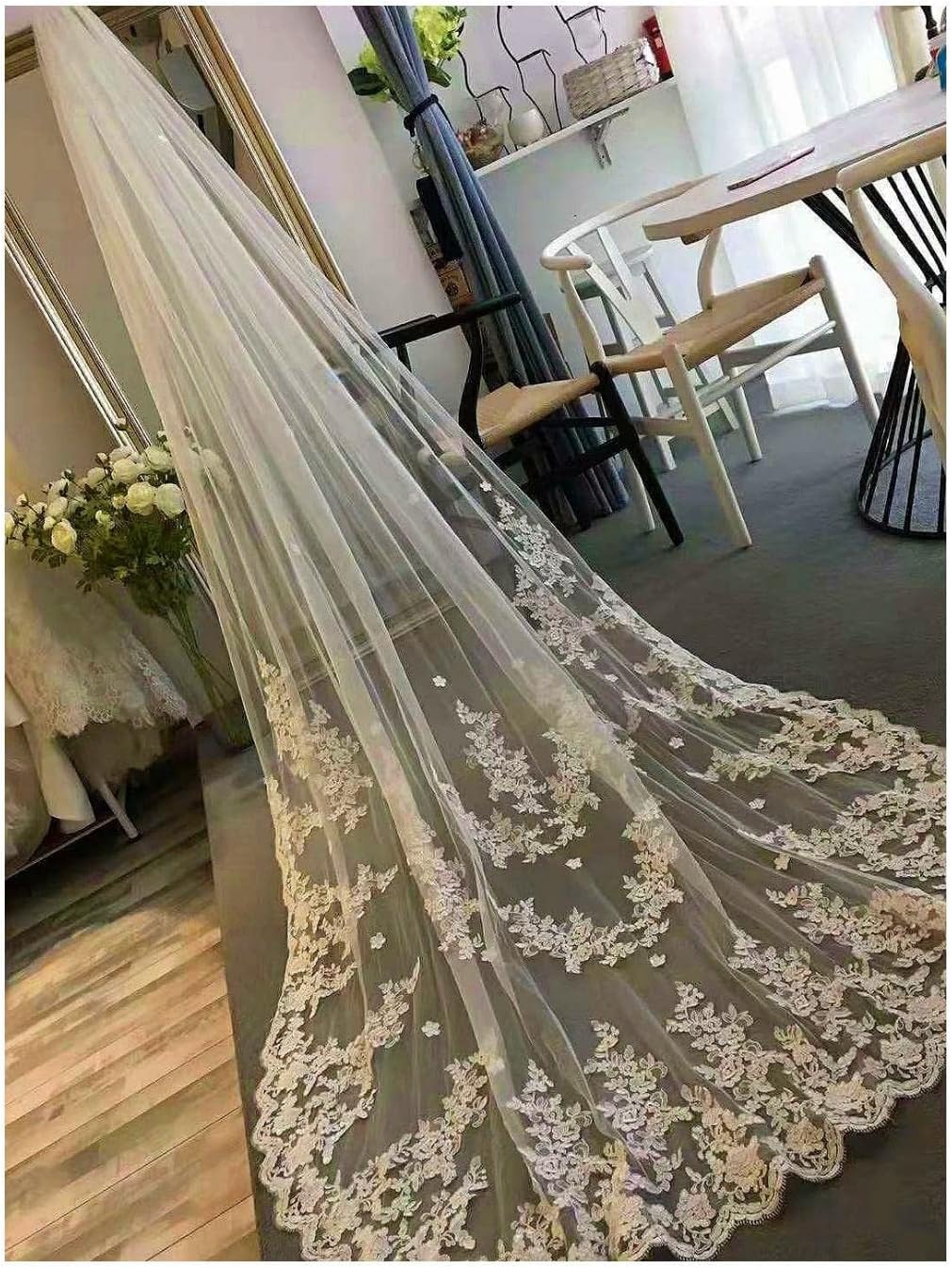 Bruidssluier 2/3/4m Sluiers met lange kanten rand Bruidssluier Elegante hoofdsluier met kam Schoudersluier voor het maken van foto's Bruidssluier