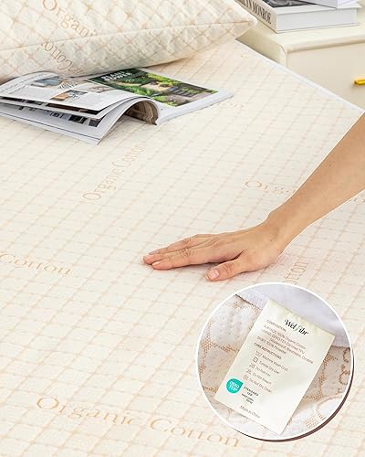 Miniatura 8 de Protector de colchón de algodón orgánico, 100% impermeable, protector de colchón de tela de aire 3D silencioso, protector de colchón transpirable,