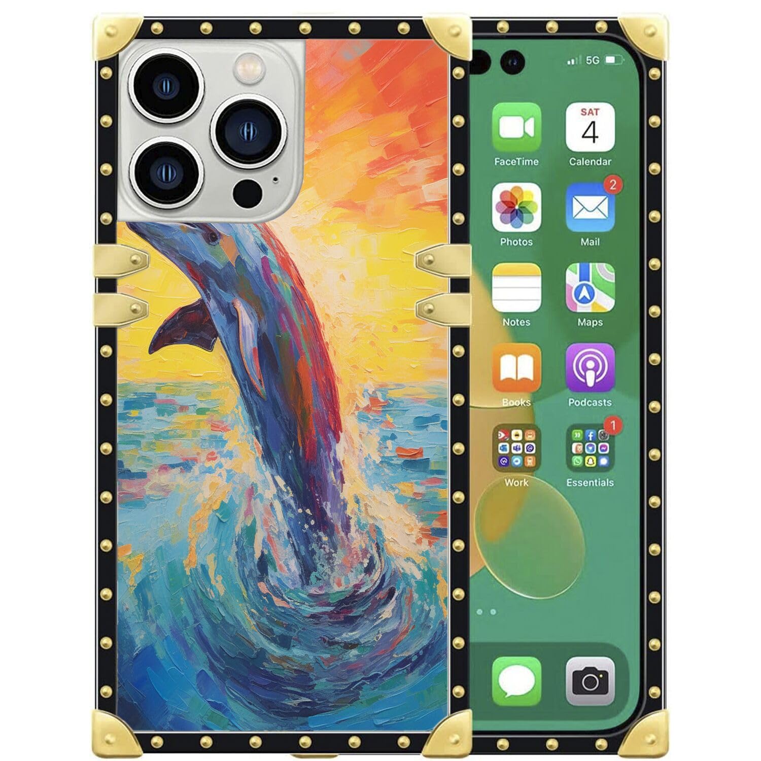 ElgzigokPhone Case for iPhone 14 Pro with Dolphin-aa174 Pattern Design Black Soft TPU Slim Fit Anti Scratched Protection Cover Case