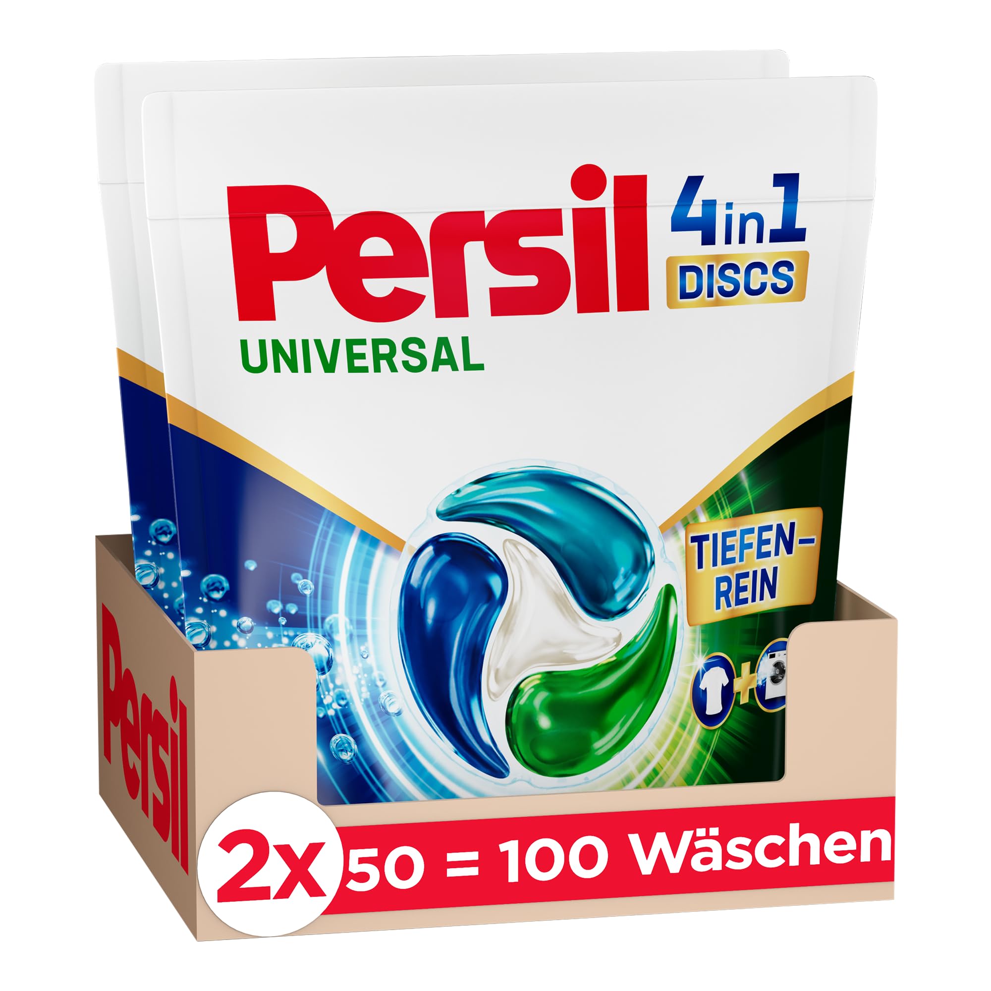 Persil Uniwersalny środek piorący 4 w 1 DISCS (100 prań), uniwersalny środek piorący z technologią głębokiej czystości, pełny środek piorący do czystego prania i higienicznej świeżości w pralce
