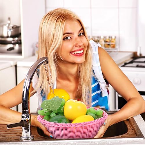 Miniatura 7 de FOMIYES Organizador de frutas, cesta de almacenamiento de ratán, cesta de frutas de cocina, bandeja de almacenamiento tejida a mano, cesta de