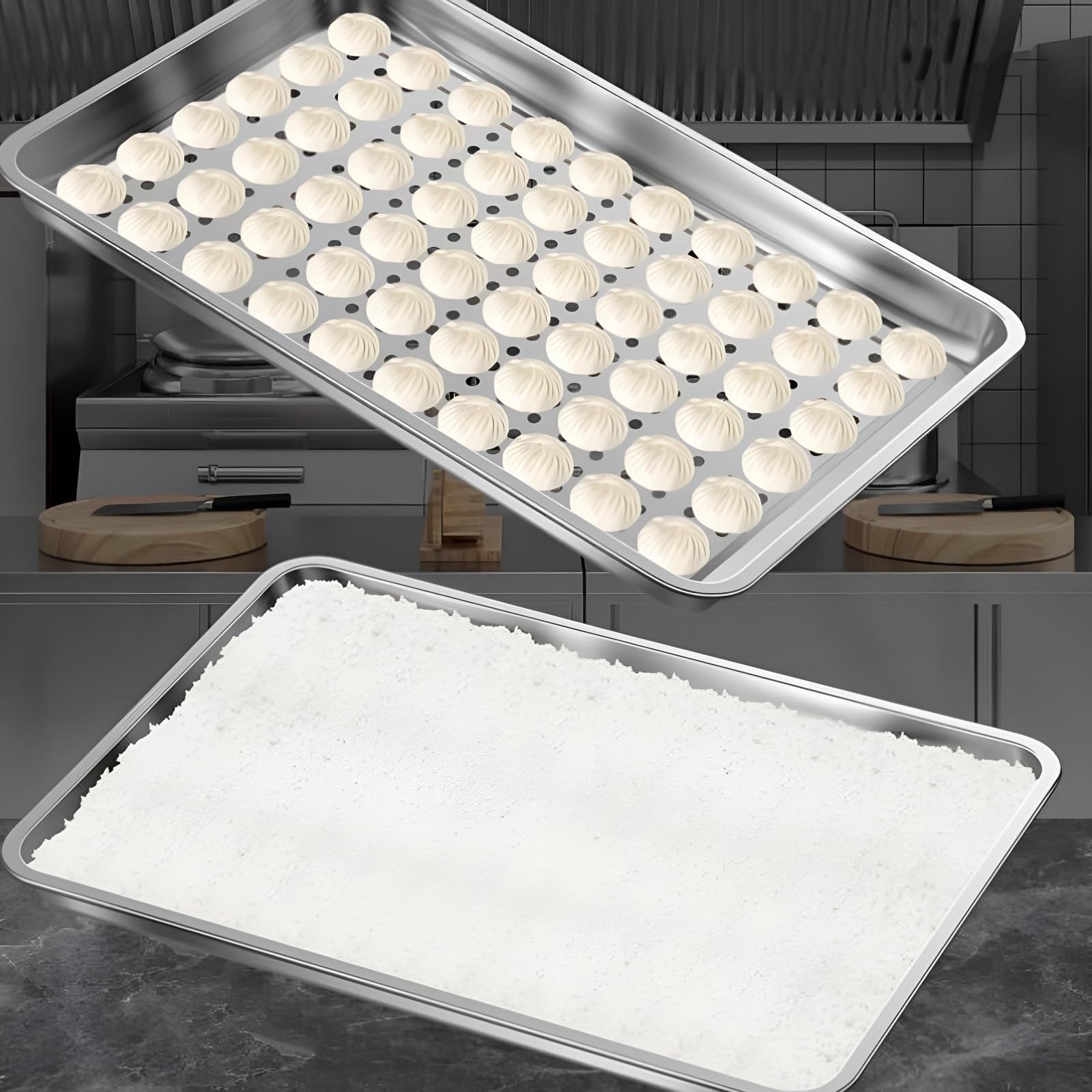 Set di 2 teglie da forno rettangolari in acciaio inox, per arrostire e servire, facili da pulire, ideali per una cucina sana (49,5 x 34,5 x 2 cm)