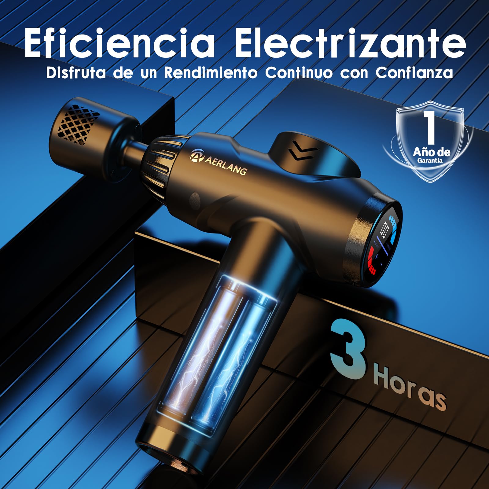 AERLANG Pistola de Masaje Muscular con Frío y Calor, Masajeador de Tejido Profundo para Cuello y Espalda, Masajeador de Percusión Muscular de Mano con 7 Cabezales, Regalo para Papá y Mamá
