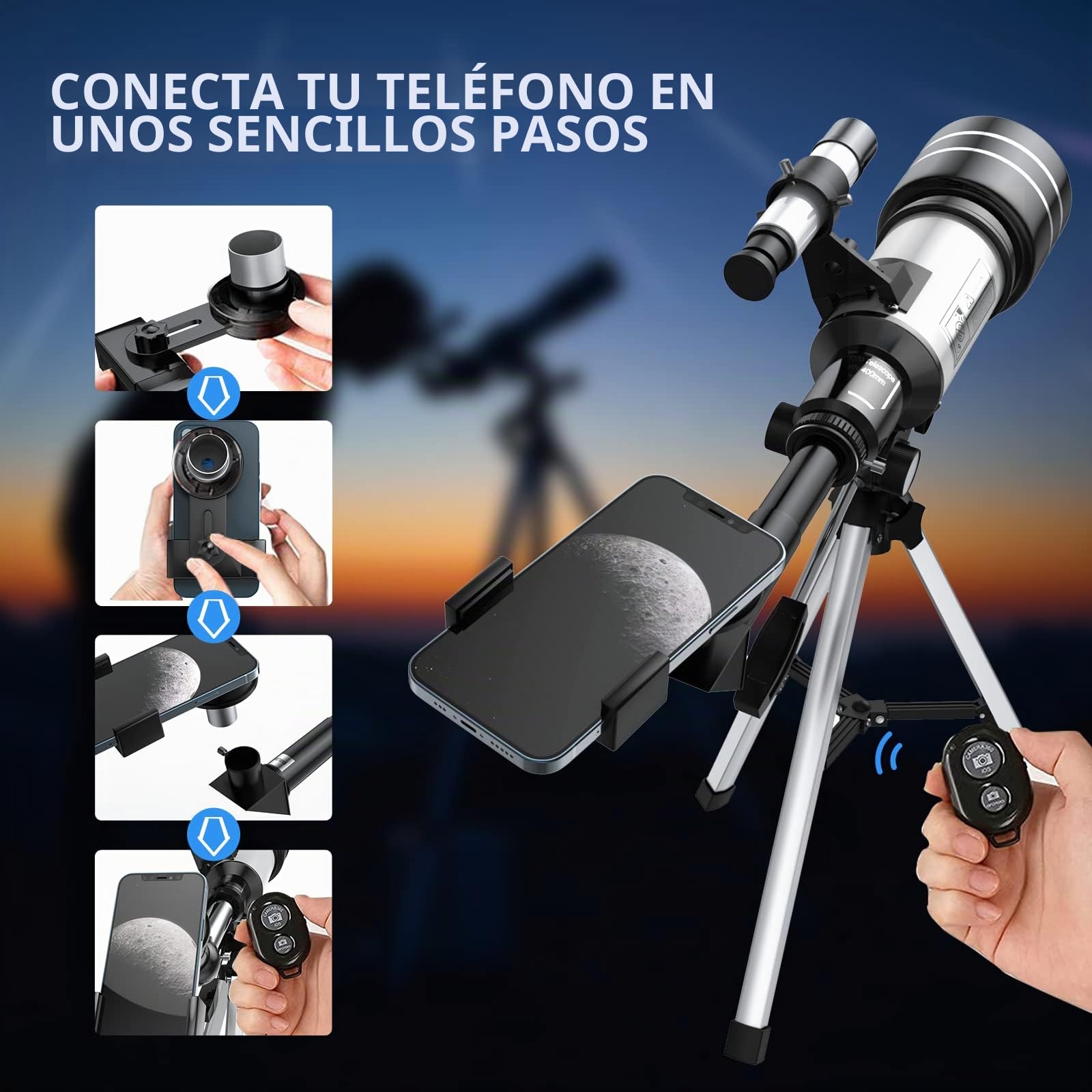 Telescopio para Principiantes niños, 70 mm de Apertura, 400 mm, Refractor de Apertura, telescopios para astronomía, Principiantes, Viajes portátiles, Regalos de astronomía