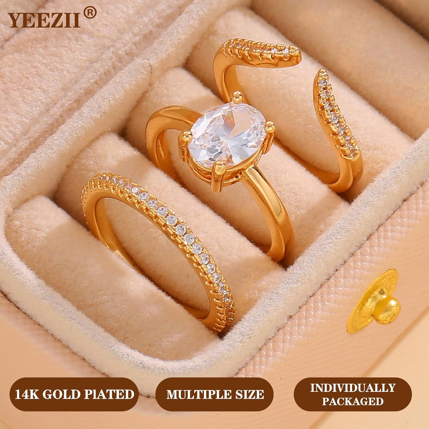 YEEZII Gold Rings for Women Non Tarnish, 14K Gold Stacking Cubic Zirconia Rings Pack, Dainty Stackable Gold Knuckle Rings Set Size 5-10 - Image 5