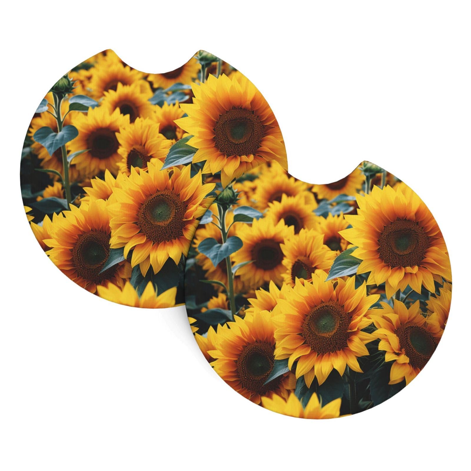 2 Pack Car Coaster for Cup Holders Many Beautiful Sunflowers Car Cup Coaster 2.7" Neoprene Non-Slip Automotive Cup Mat Universal Auto Car Interior Accessories for Women Men Cup Pad