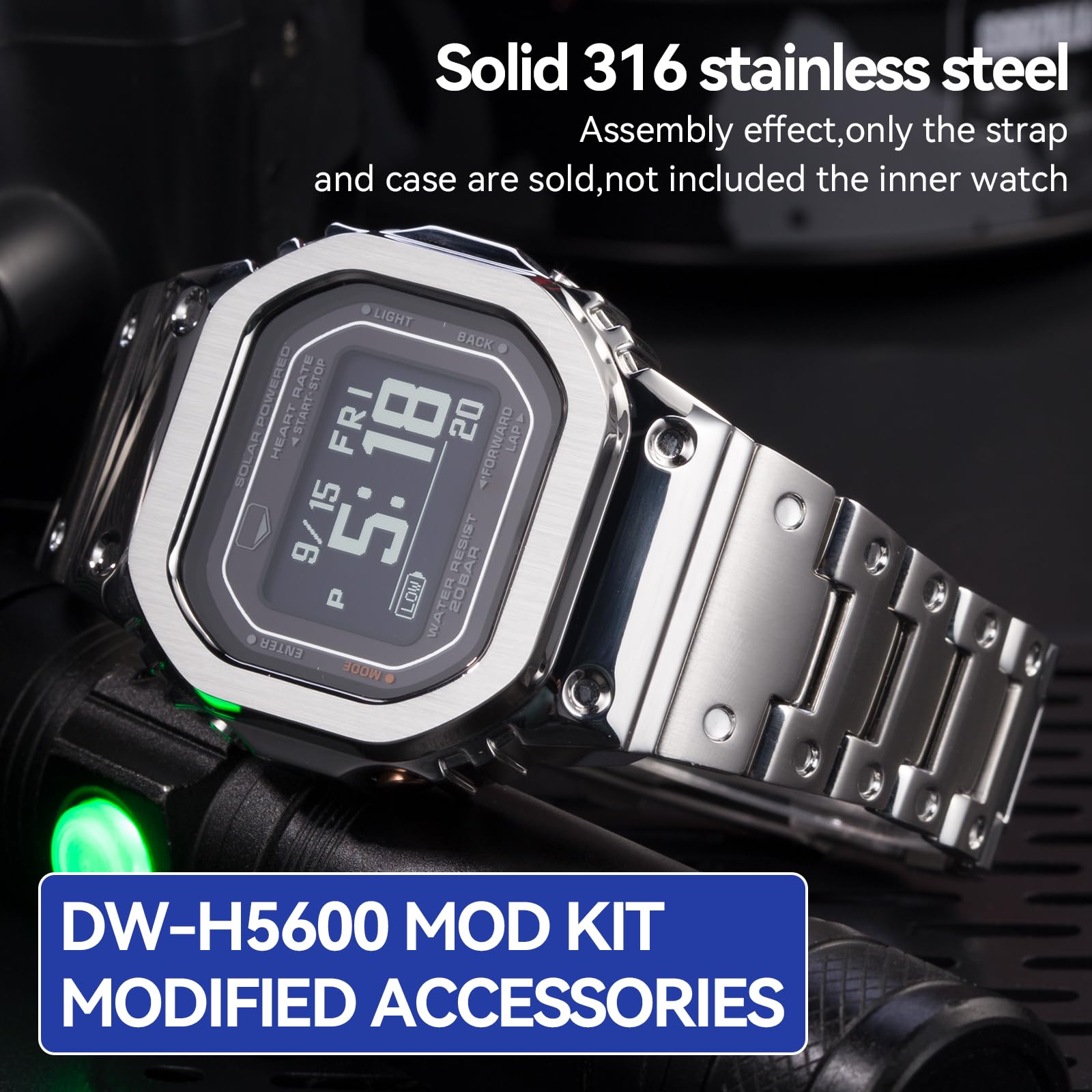 Zestaw MOD metalowy pasek do zegarka i etui na zegarek kompatybilny z Casio dla mężczyzn G-SHOCK DW-H5600 316 bransoletka ze stali nierdzewnej pasek i ramka