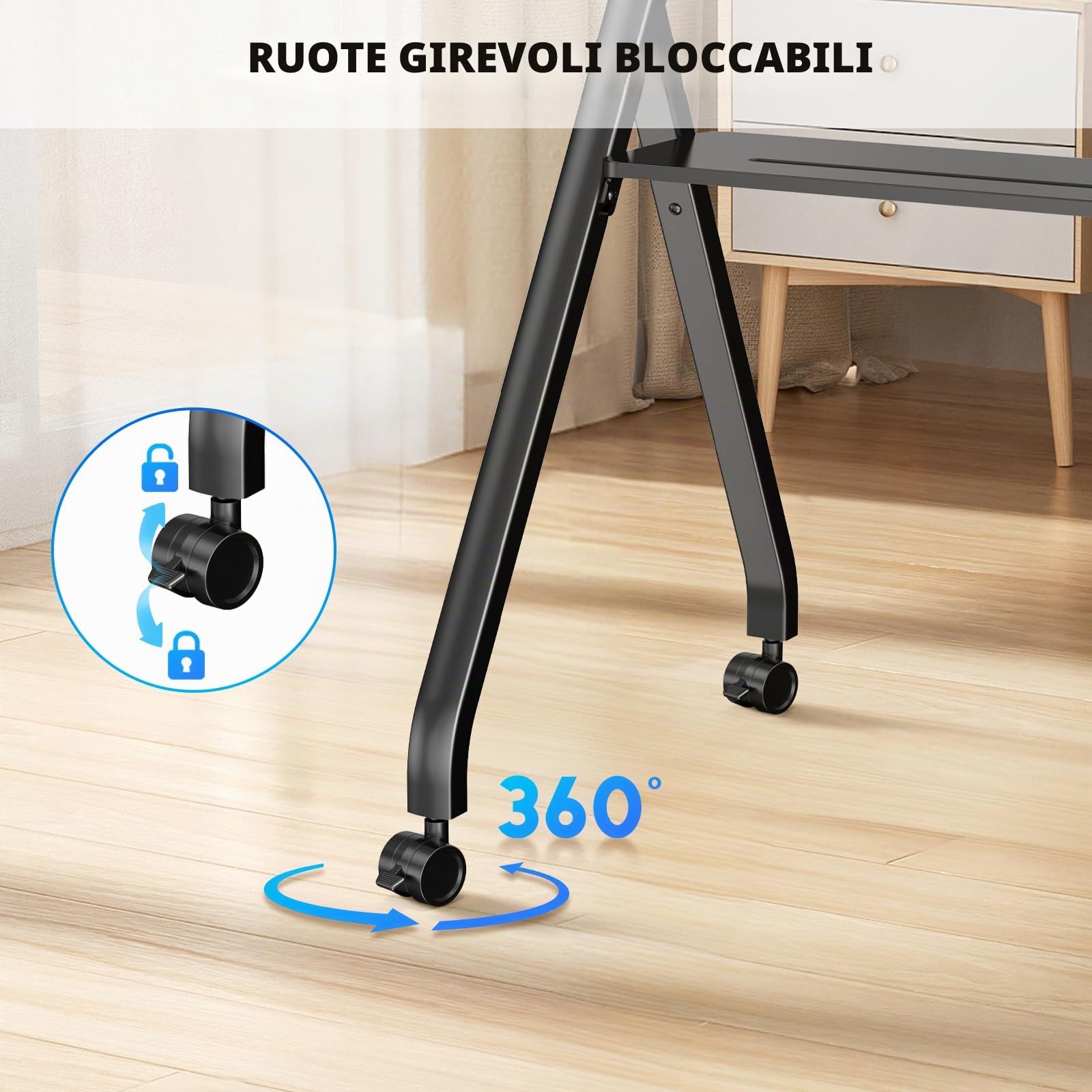 Supporto Mobile con Ruote per Lavagna Interattiva 55/65/75/86", Carrello Regolabile con 4 Ruote Bloccabili, Struttura Stabile e Facile da Spostare per Casa, Ufficio e Scuola –COOLHOOD (Solo Supporto)