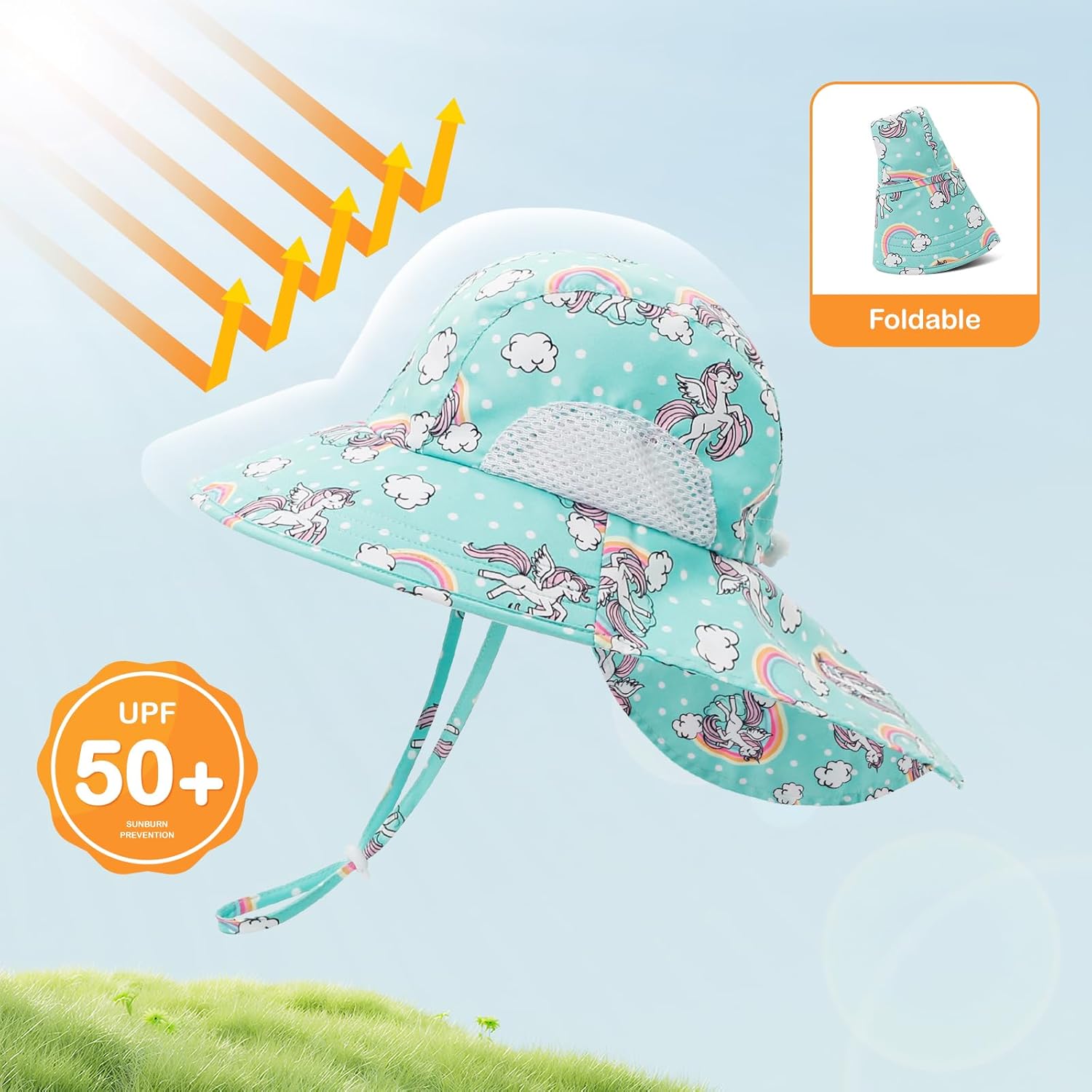 Baby Sun Hat UPF 50+ Mesh Liner Toddler Bucket Hats with Wide Brim Neck Flap for Outdoor Beach Swim - Image 3