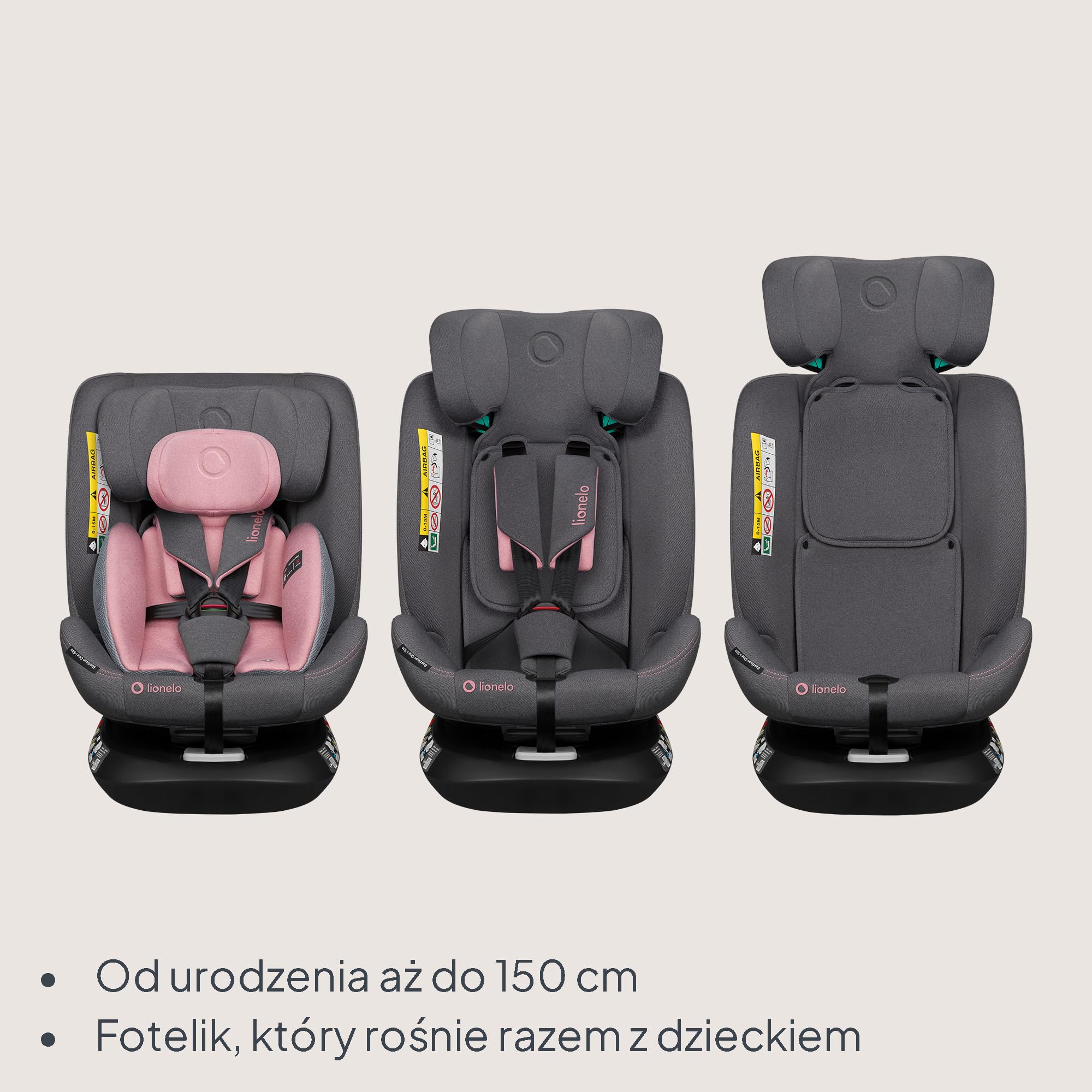 LIONELO Bastiaan i-Size Fotelik Samochodowy Obrotowy 360o dla Dzieci 0-36kg od 40-150 cm, Montaż Przodem i Tyłem, ISOFIX Pas TopTether, Pełna Regulacja Ochrona Boczna