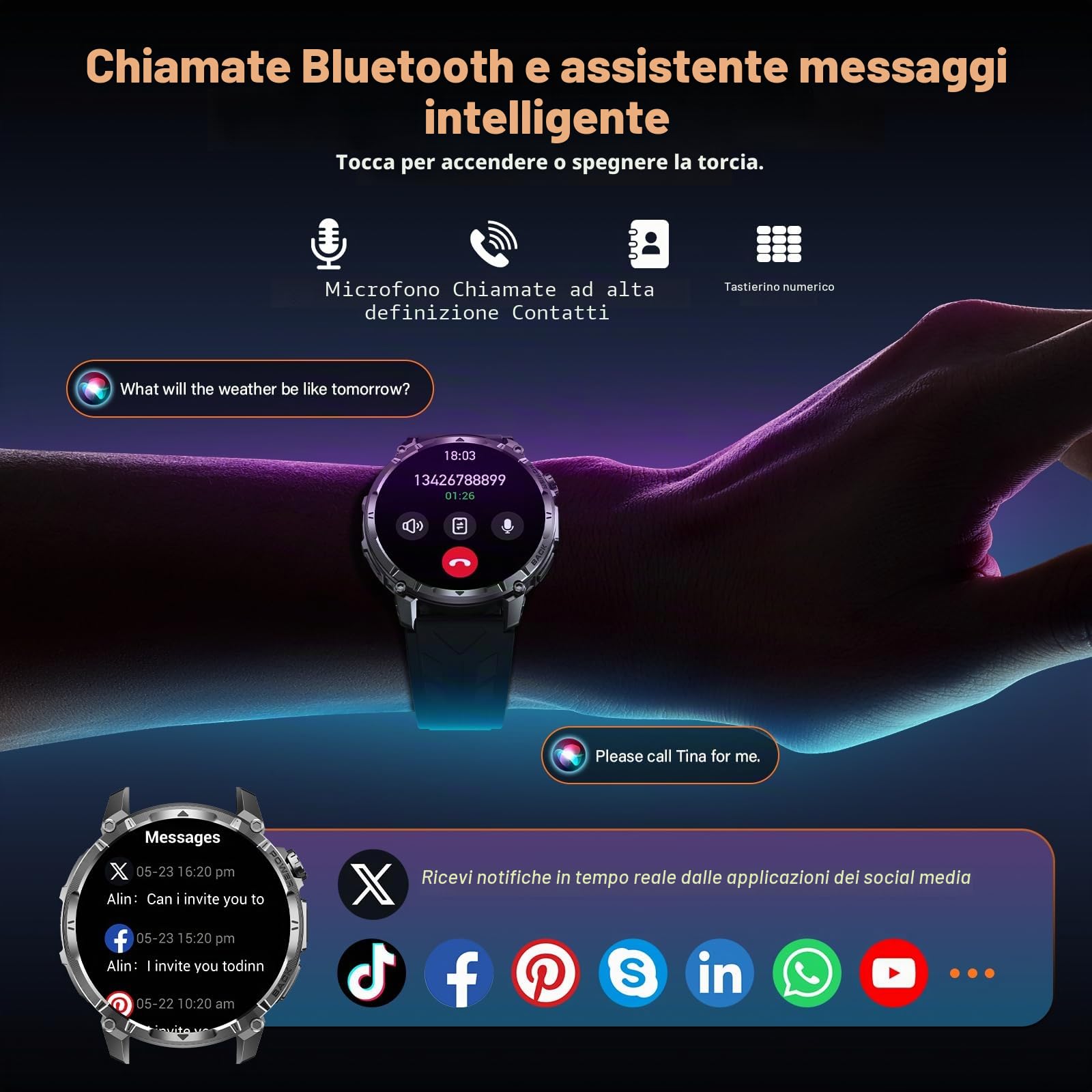 Smartwatch Uomo con 1000mAh, Orologio Intelligente Fitness con Chiamate Bluetooth, 1.7" Militari Smart Watch Tracker 110+ Modalità Sportive Cardiofrequenzimetro Sonno per Android iOS (Silicone)