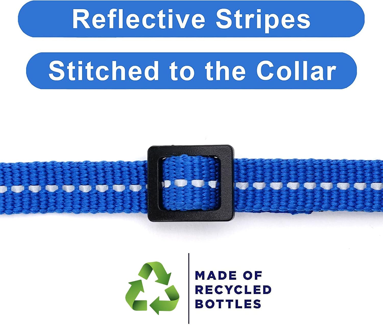 Pawtitas Recycled Blue Reflective Cat Collar – Eco-Friendly Breakaway Safety Buckle, Adjustable Kitten & Adult Collar with Removable Bell and High-Visibility Strap image 4