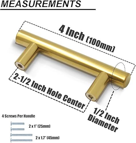 Miniatura 10 de Probrico Paquete de 20 manijas y tiradores de cajones de herraje para gabinete, manijas de cocina de barra en T, acabado cromado pulido, pomos de