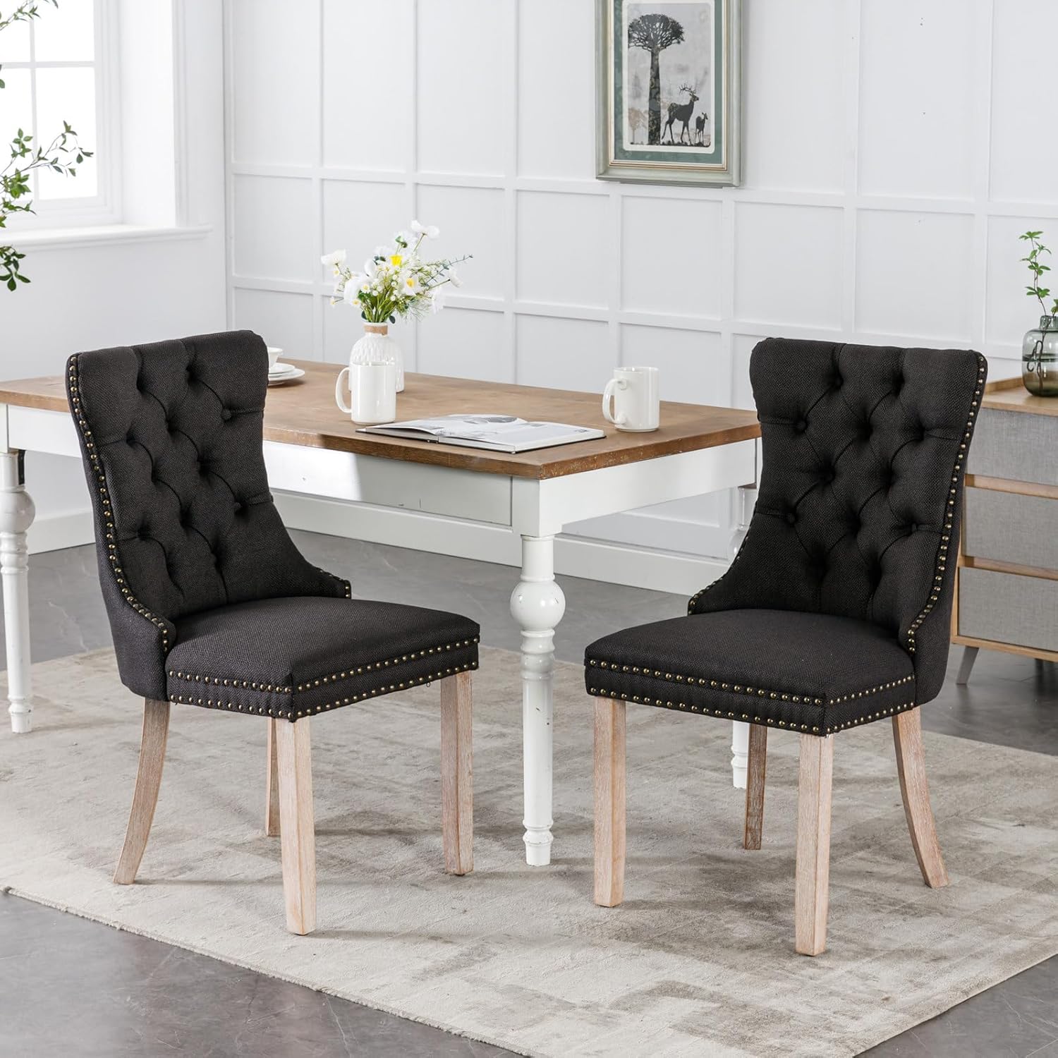 iPOOK Dining Chairs Set of 2, Linen Upholstered Wingback