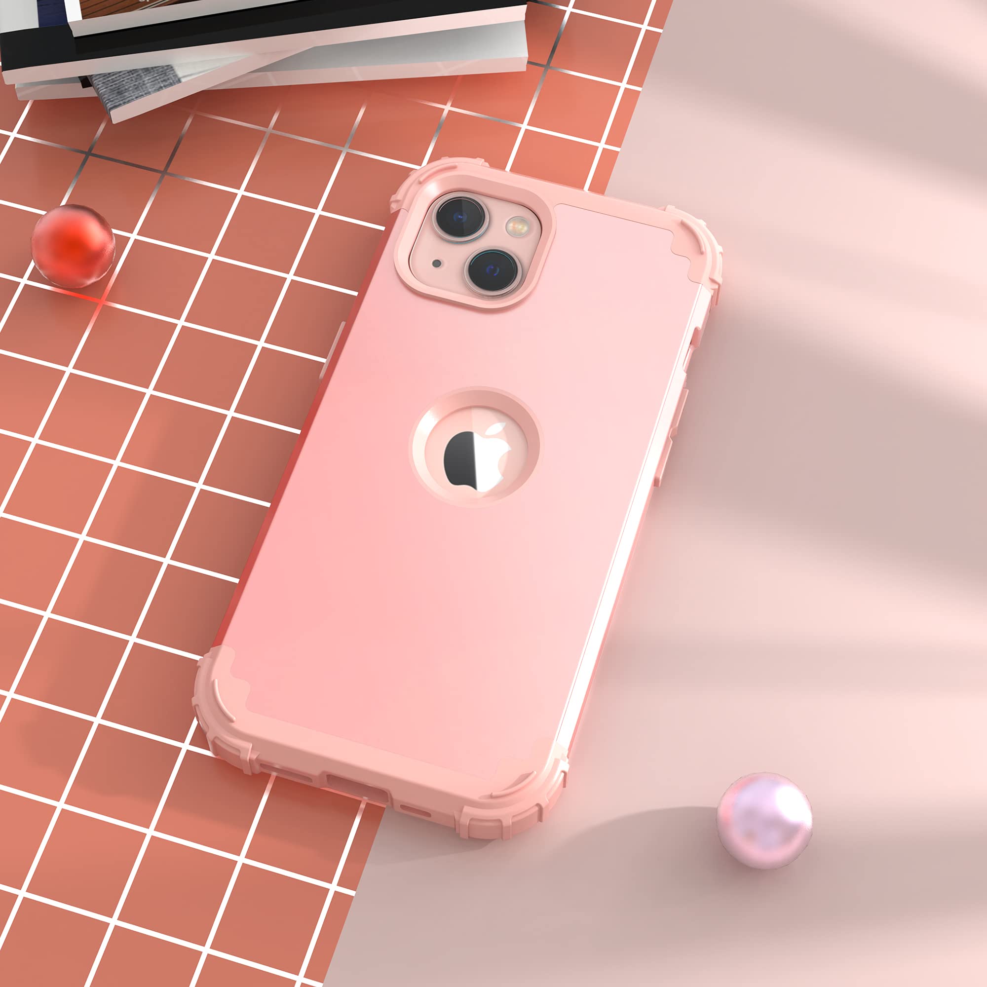 IDweel for iPhone 15 Case with Screen Protector for Women, 3 in 1 Shockproof Slim Fit Hybrid Heavy Duty Hard PC Cover Soft Silicone Bumper Full Body Case,Rose Gold