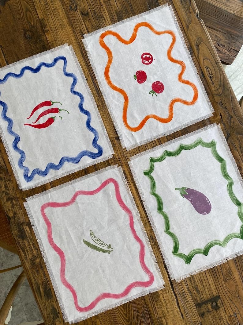 Eoqifjm As Shown In The Picture Linen Placemat Tomato, Pepper, Green Beans, Aubergine Placemat