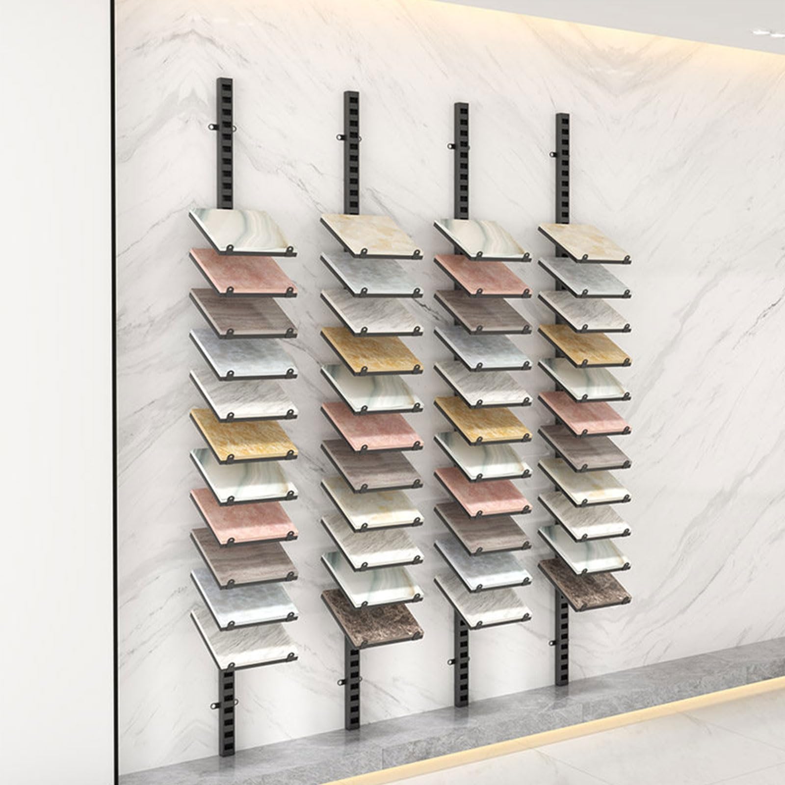 Espositore da parete a 11 ripiani, in metallo resistente, con slot regolabili per showroom e vendita al dettaglio, nero, 200 cm / 78.7in, perfetto per campioni ed esposizioni