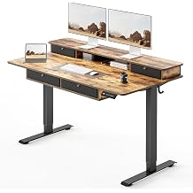 CubiCubi 48" x 24" Standing Electric Desk with Drawers, Vintage Brown | Height Adjustable Workstation, Computer Sit Stand Up Office Table with Large Storage Shelf, 4 Drawers and 2 Hooks