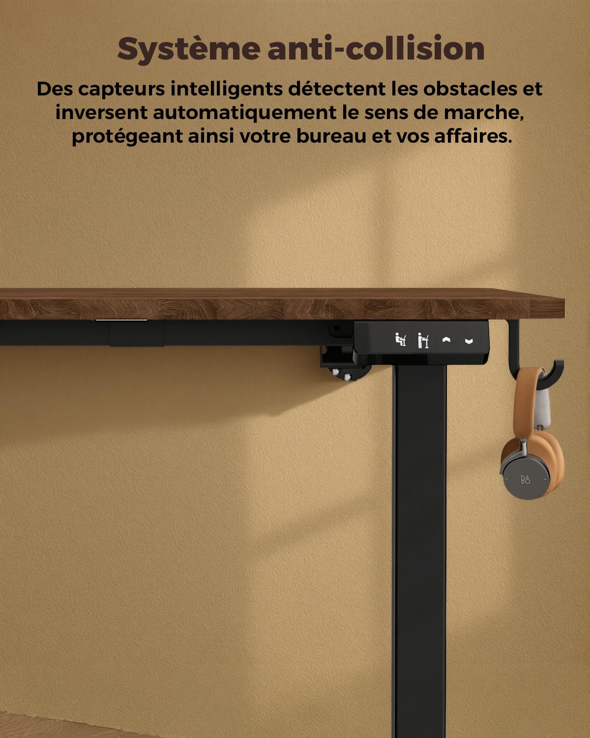 Bureau Assis Debout, Bureau Réglable en Hauteur 120 x 60 cm, Mémoire Préréglée avec 2 Hauteurs, Montage Facile, pour Bureau à Domicile, Études et Jeux, Brun Vintage