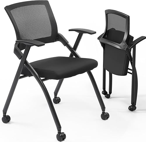 Miniatura 7 de Karl home Silla de oficina plegable ergonómica con cojín grueso, cómoda silla de oficina plegable con brazos y ruedas para reuniones de oficina,
