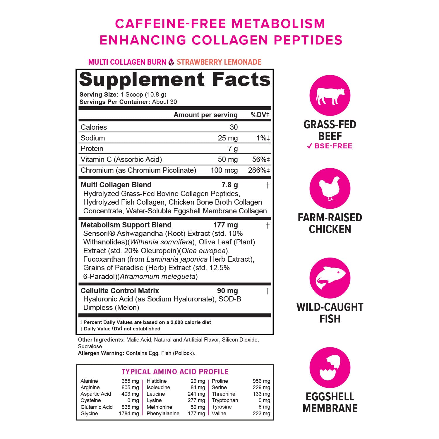 Multi Collagen Burn Hydrolyzed Protein Peptide Strawberry Lemonade 30 Srv — Amazon image 8