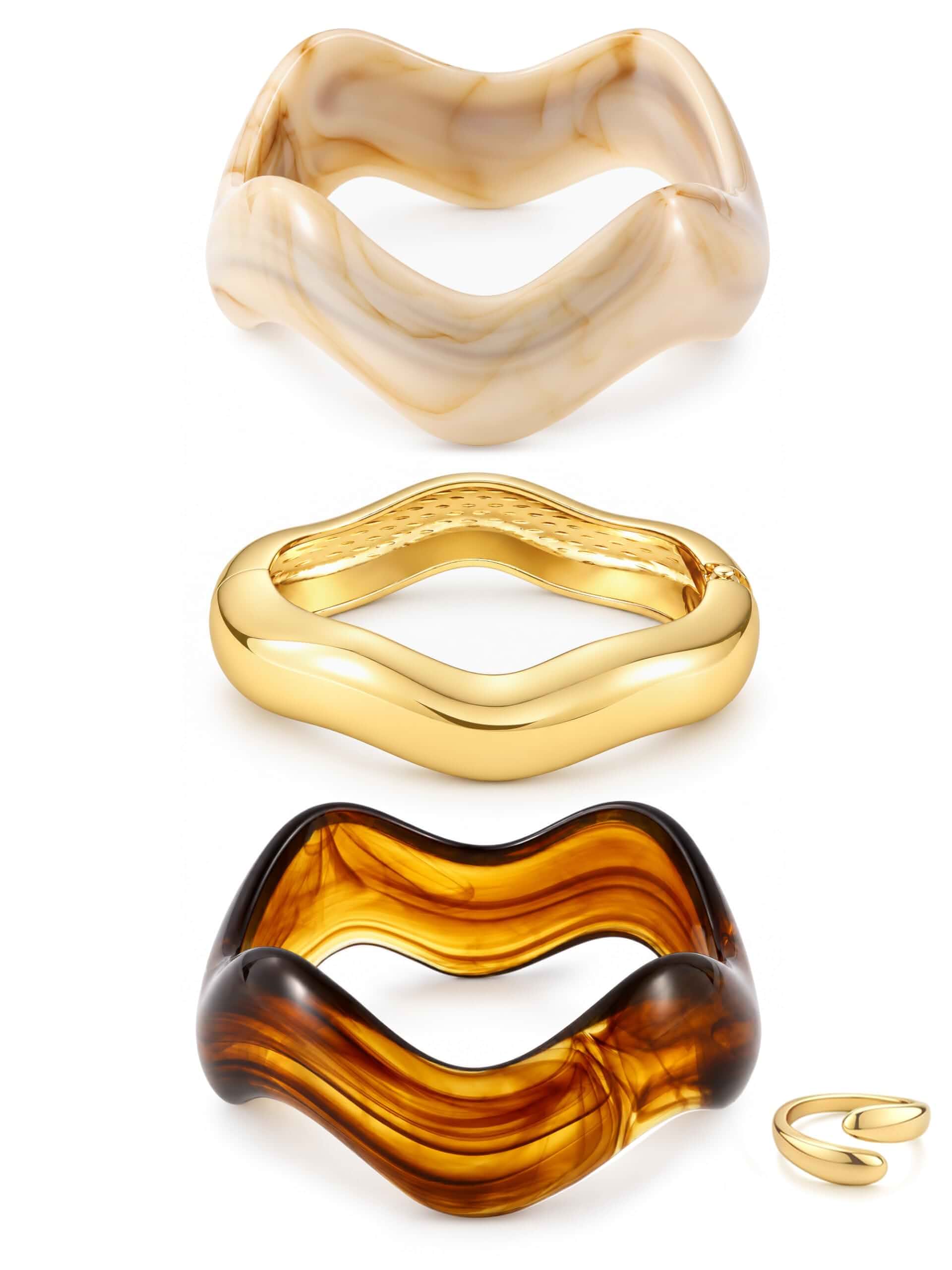 Chunky Acrylic Bangle Bracelets for Women, Trendy Stackable Bangles Rings Set Resin Brown Acrylic Bangles Gold Cuff Bracelet Stack Fashion Jewelry Gifts for Women