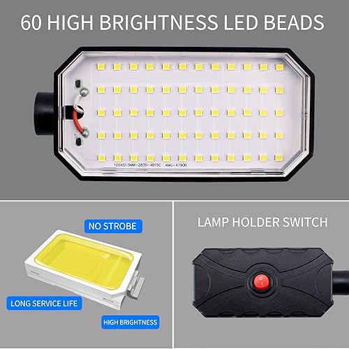 Miniatura 2 de Luz de trabajo magnética, 2000 lúmenes, luz LED para máquina con base magnética fuerte, lámpara magnética flexible de 20 pulgadas para garaje,
