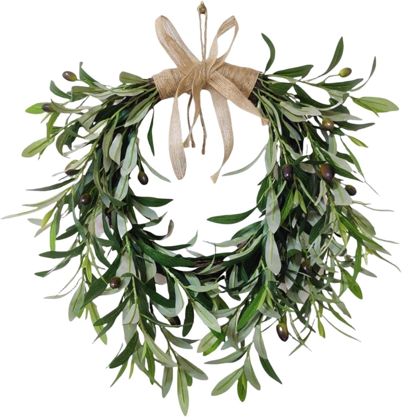 Greenery Wreath Artificial Olive Wreath Front Door Hanging Garland Artificial Hanging Garland for Wedding Home Front Door Window Decor - Small