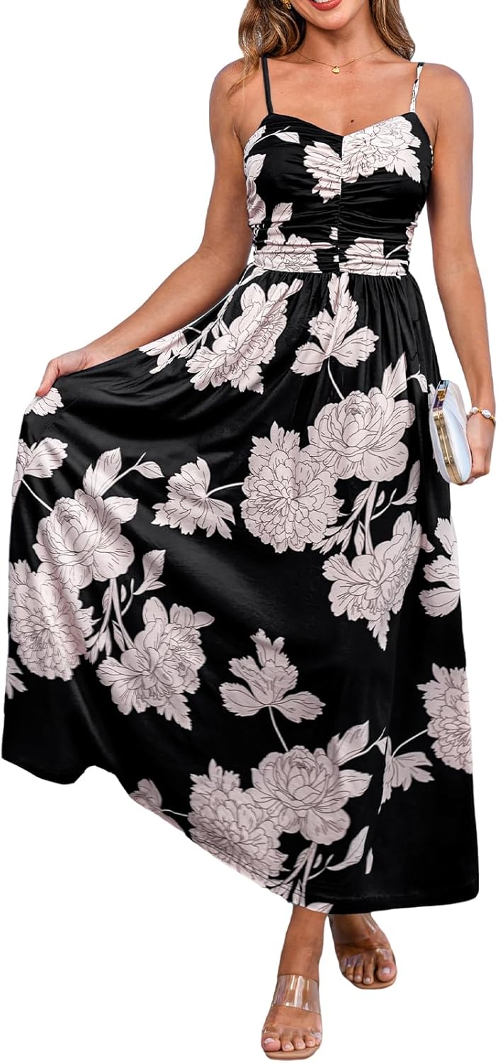 CUPSHE Women's Maxi Dresses Casual Summer Sundress Sleeveless Floral Spaghetti Straps Long Beach Formal Dress