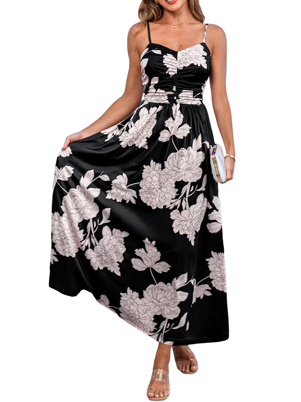 CUPSHE Maxi abiti da donna casual estivo prendisole senza maniche floreale spalline sottili lungo spiaggia abito formale